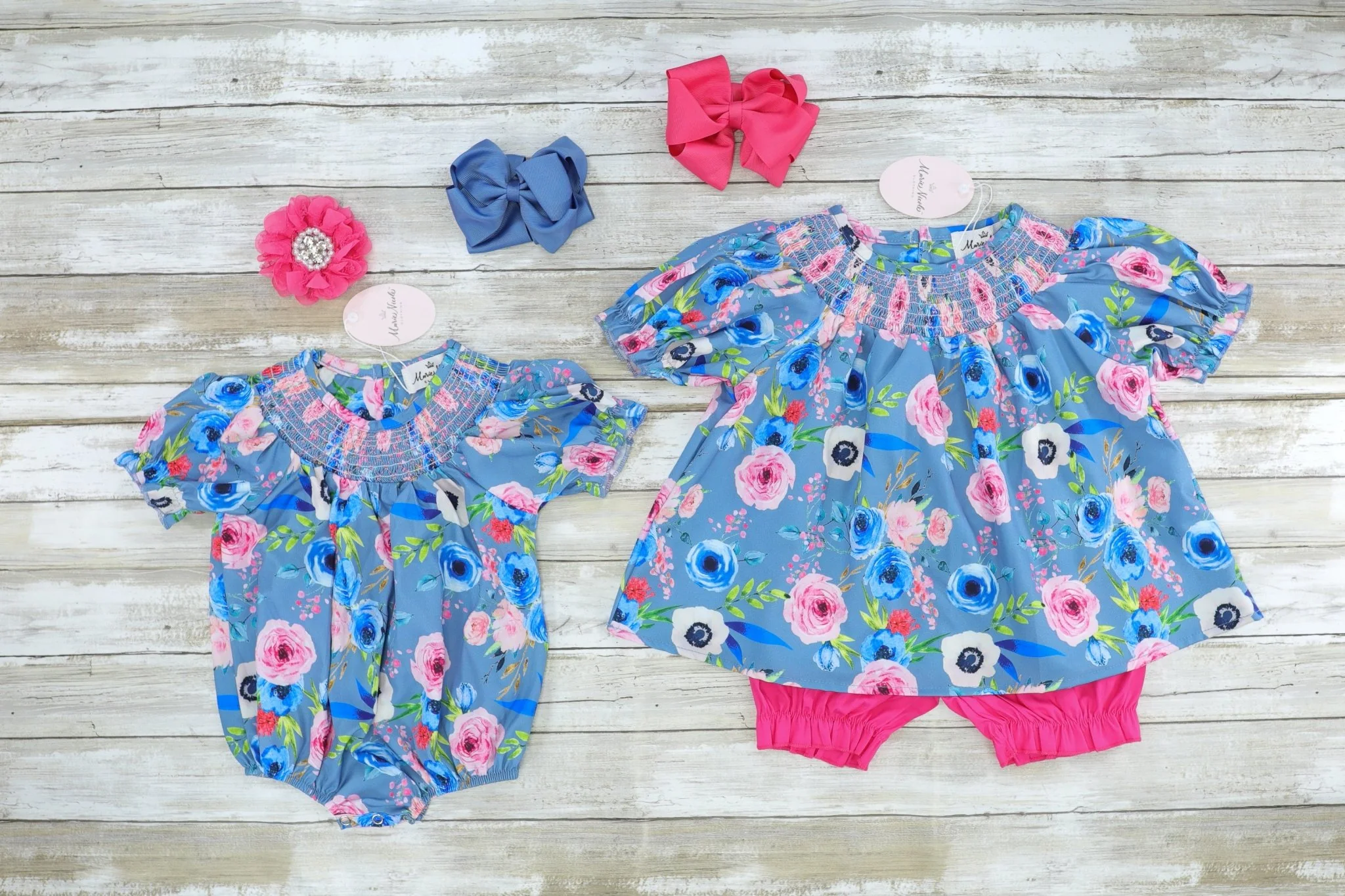 Blue Rose Swing Top & Pink Bottoms Outfit - Image 3