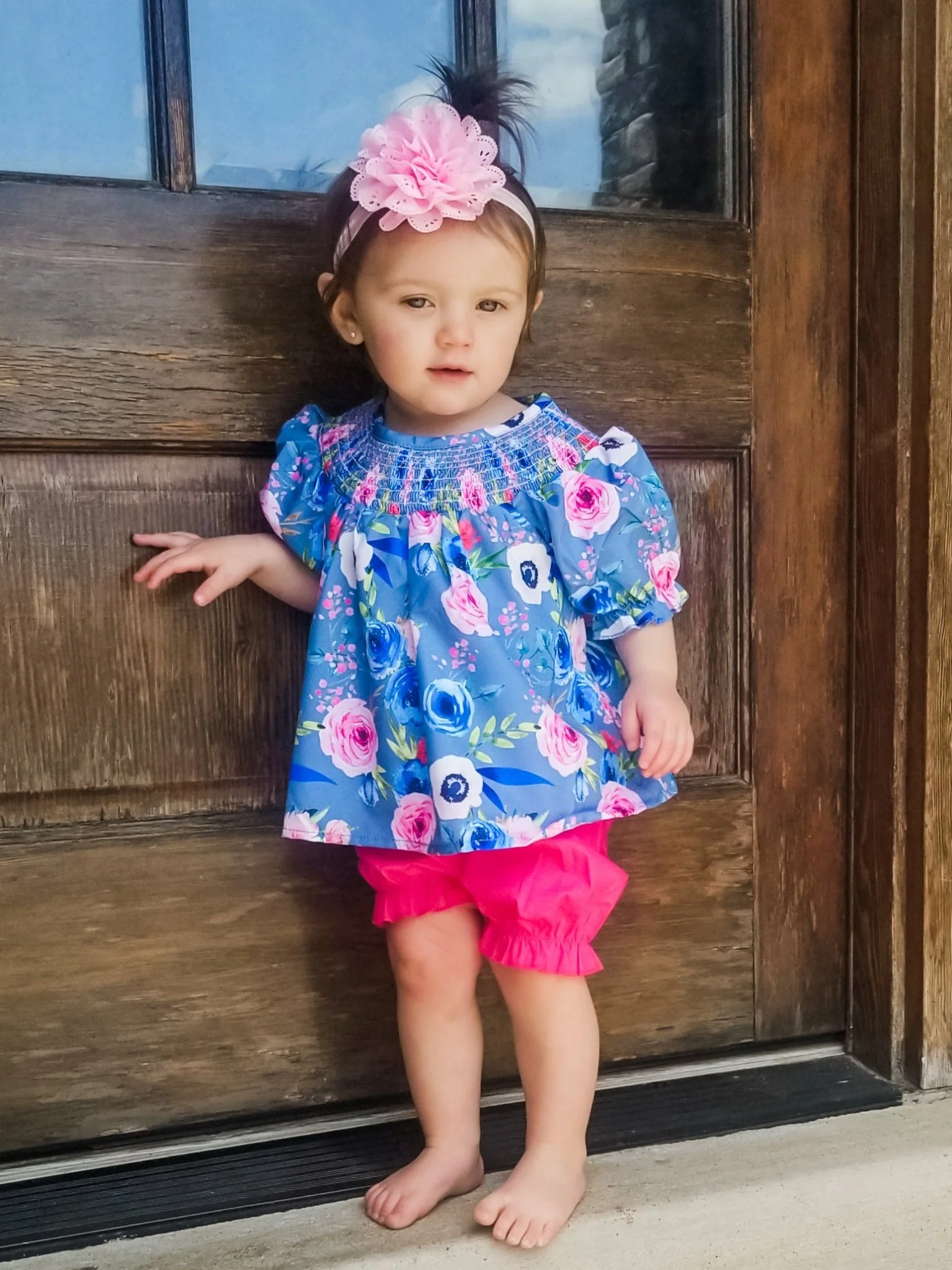 Blue Rose Swing Top & Pink Bottoms Outfit - Image 4