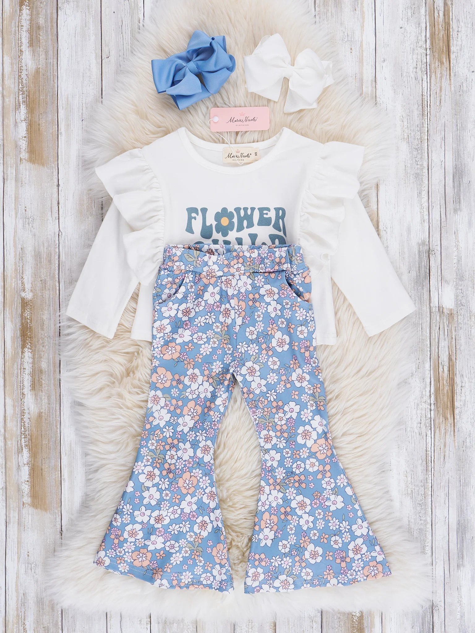 Blue Flower Child Bell Bottoms Outfit - Image 3