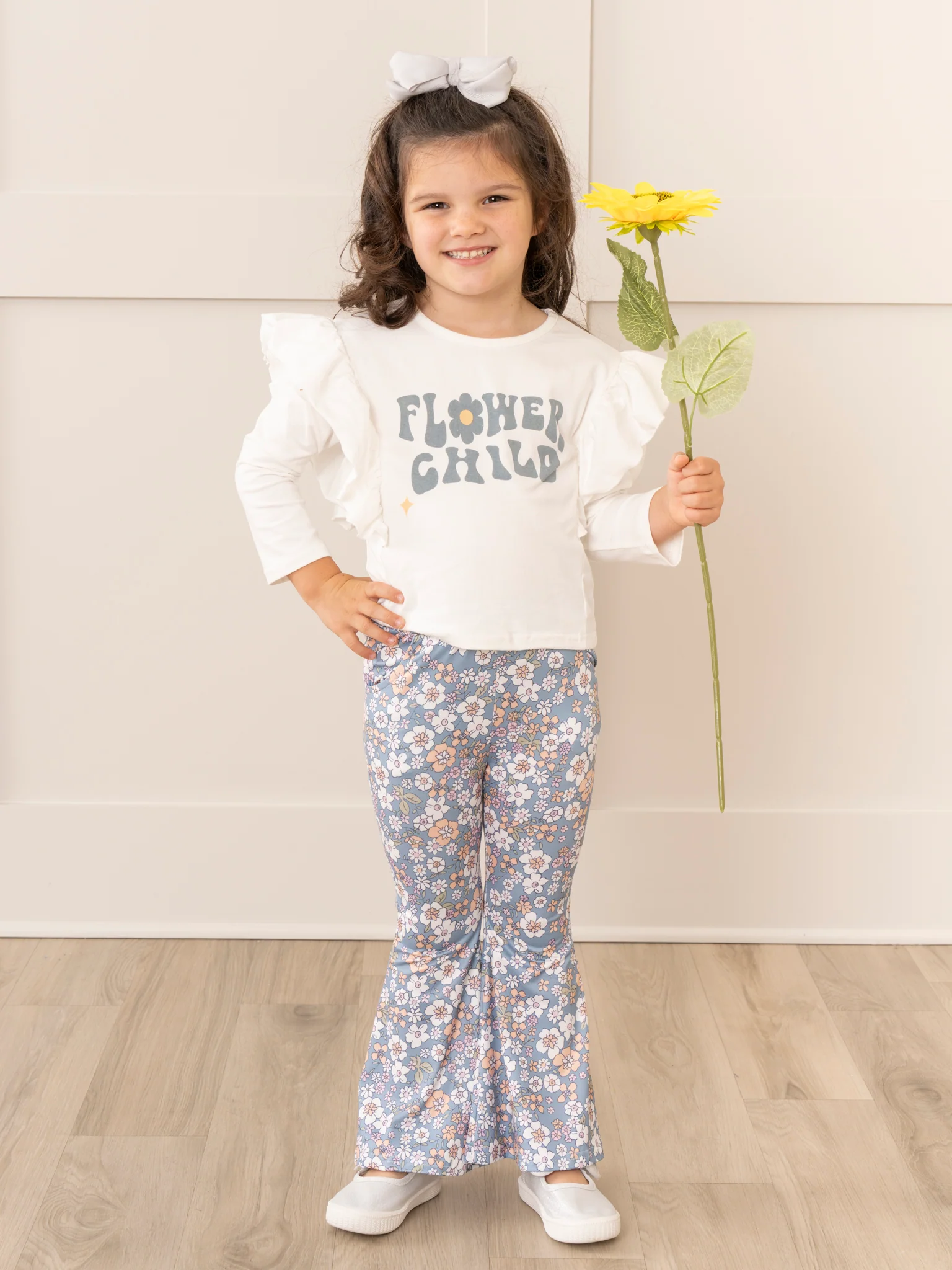 Blue Flower Child Bell Bottoms Outfit - Image 4