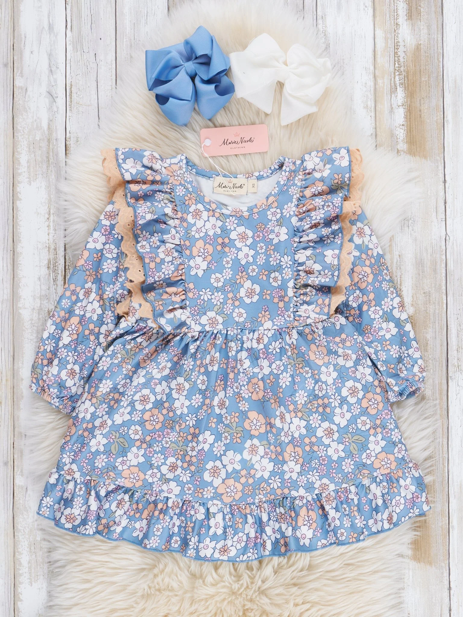Blue Flower Child Ruffle Dress