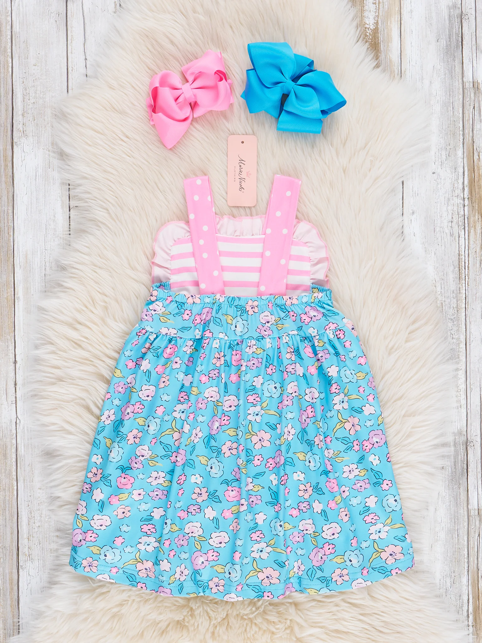 Blue Garden Striped Pockets Ruffle Dress - Image 2