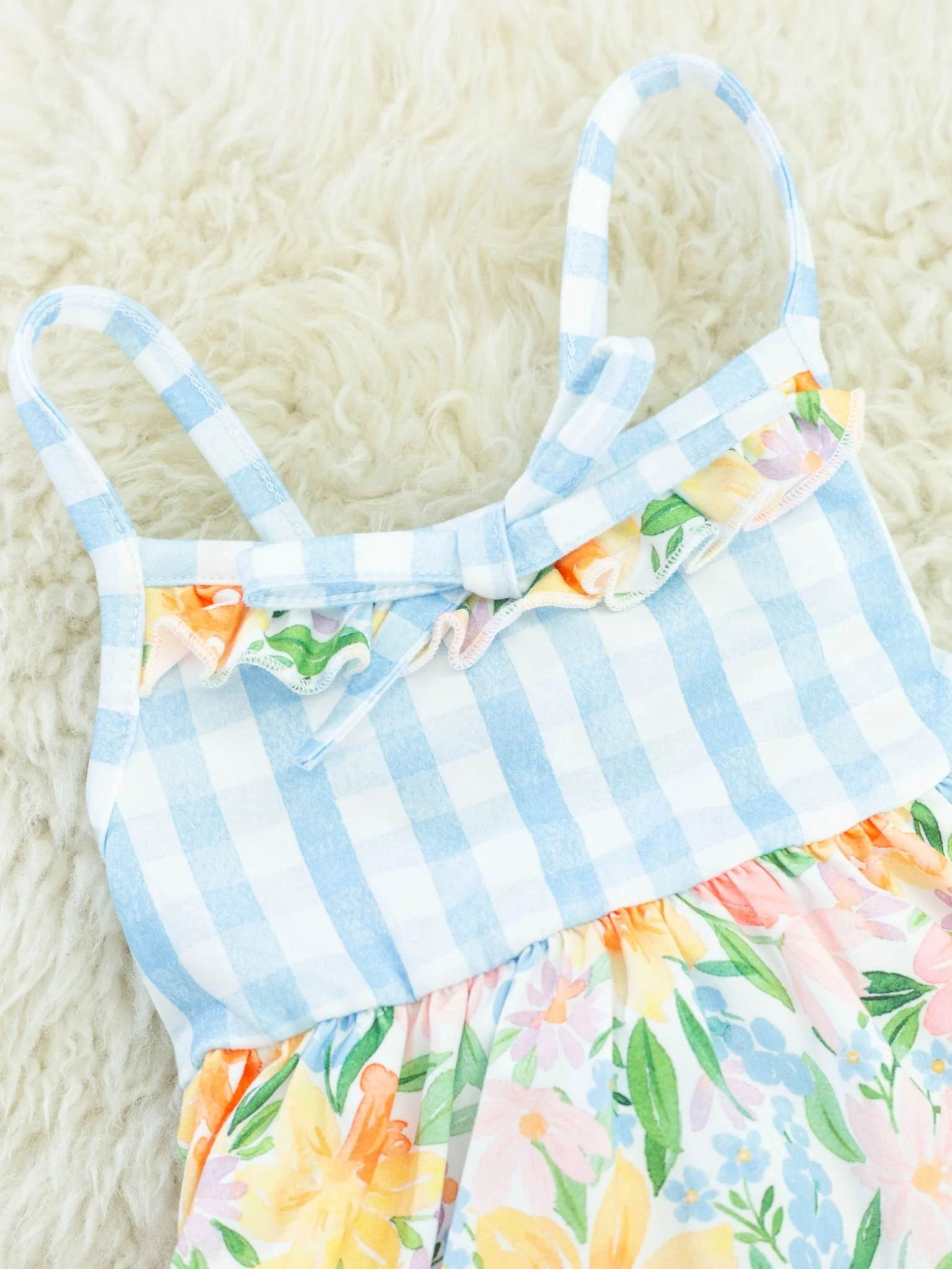 Blue Gingham & Yellow Floral Ruffle Outfit - Image 4