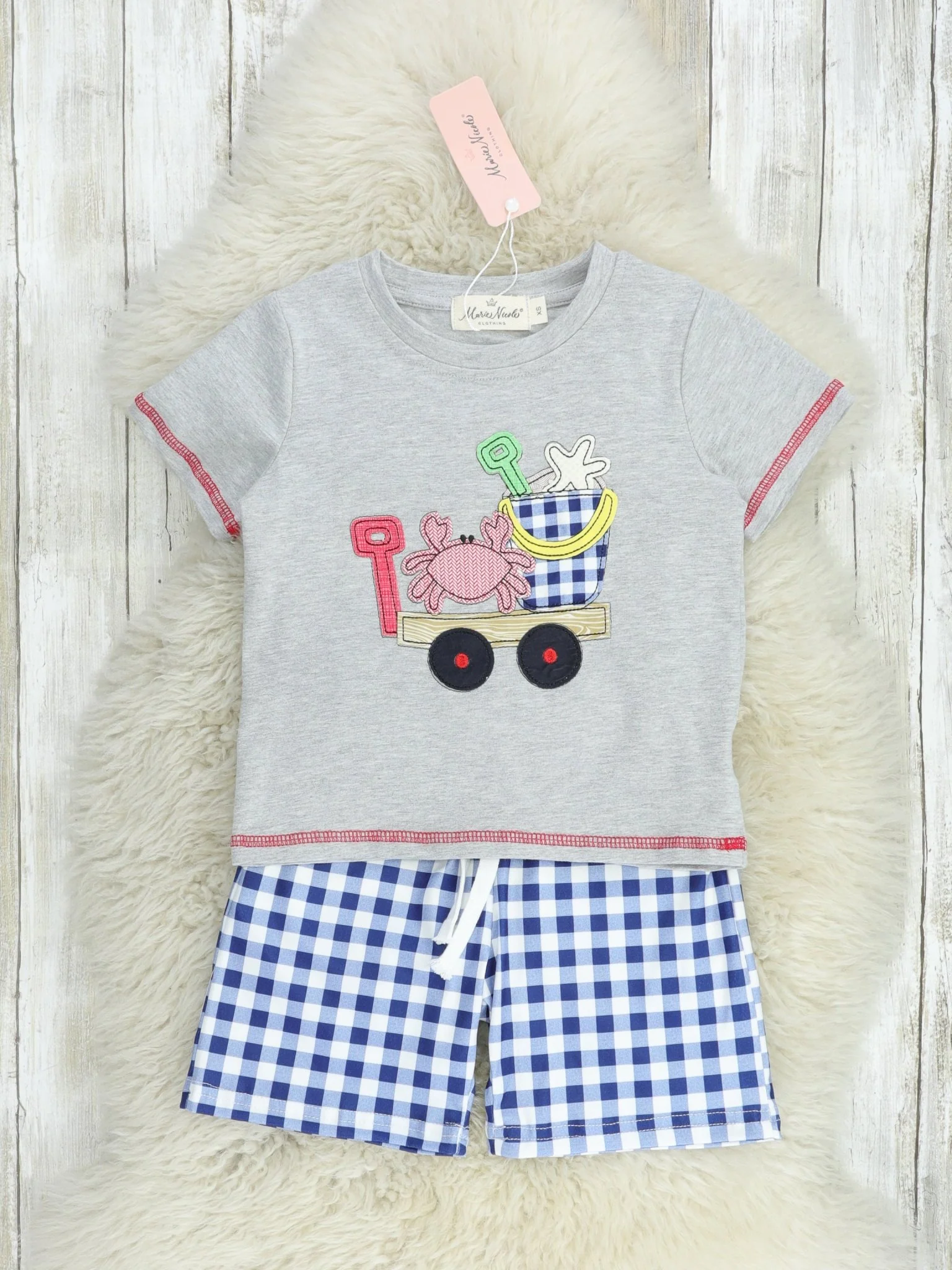 Blue Gingham Beach Wagon Outfit