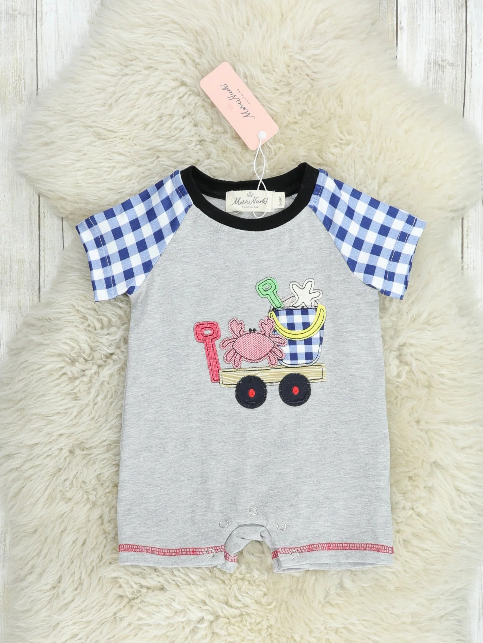 Blue Gingham Beach Wagon Romper