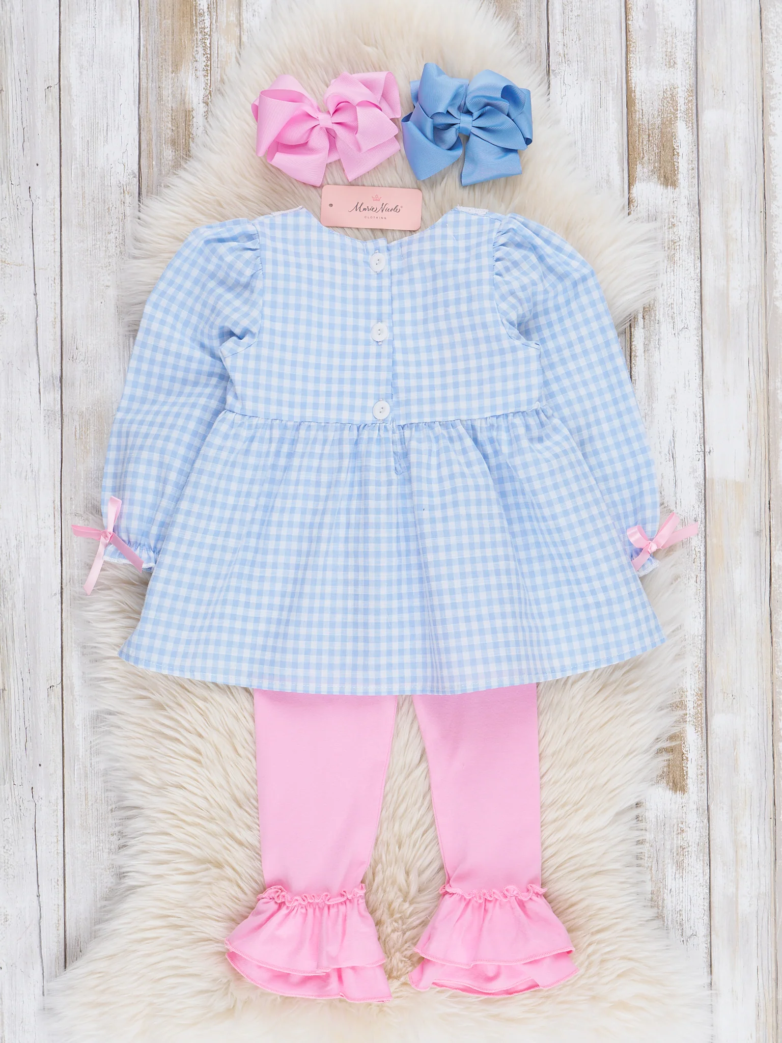 Blue Gingham Birthday Cupcake Ruffle Outfit - Image 3