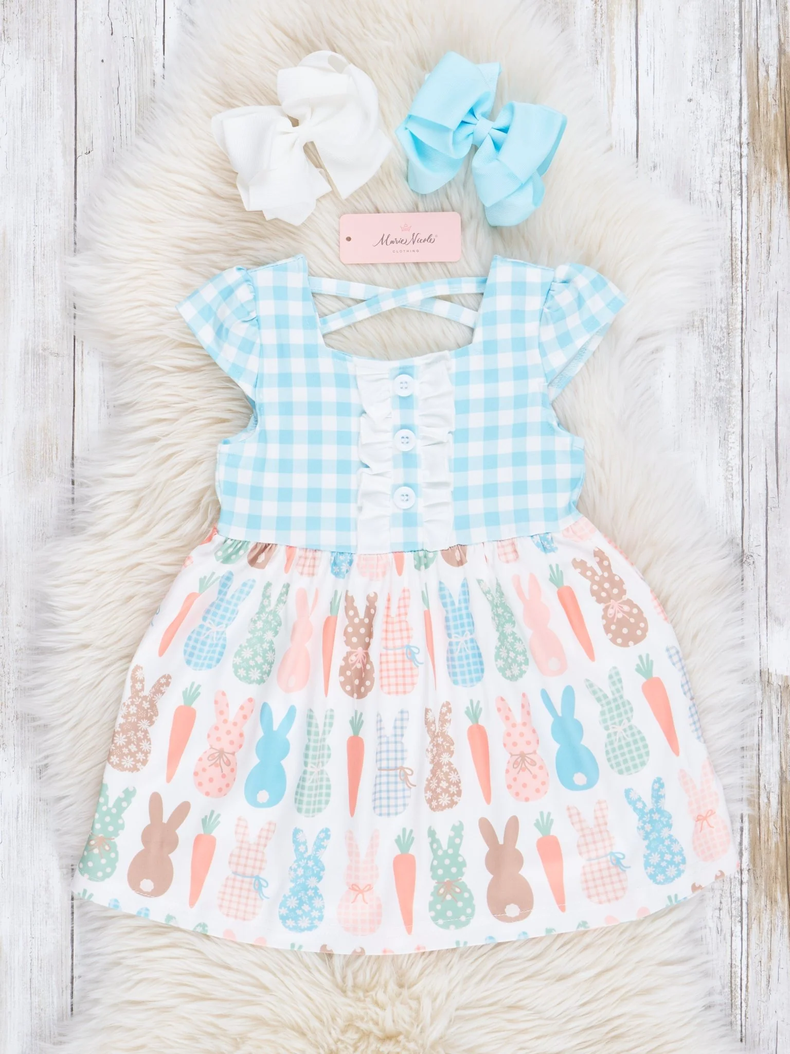 Blue Gingham Bunnies Dress
