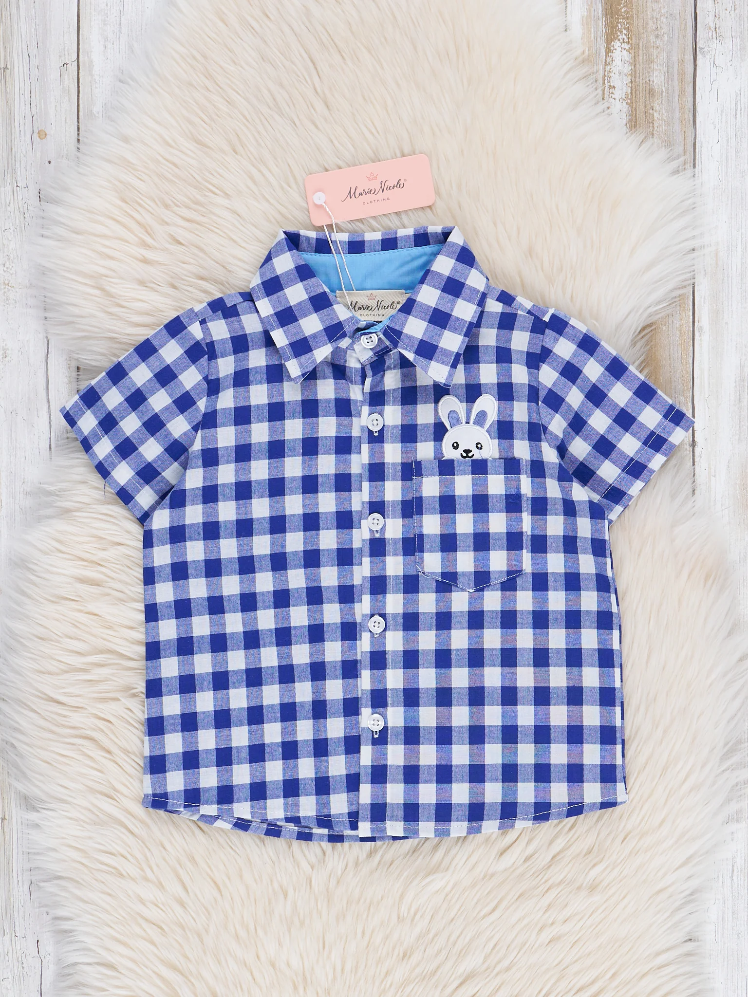Blue Gingham Bunny Button Down Shirt