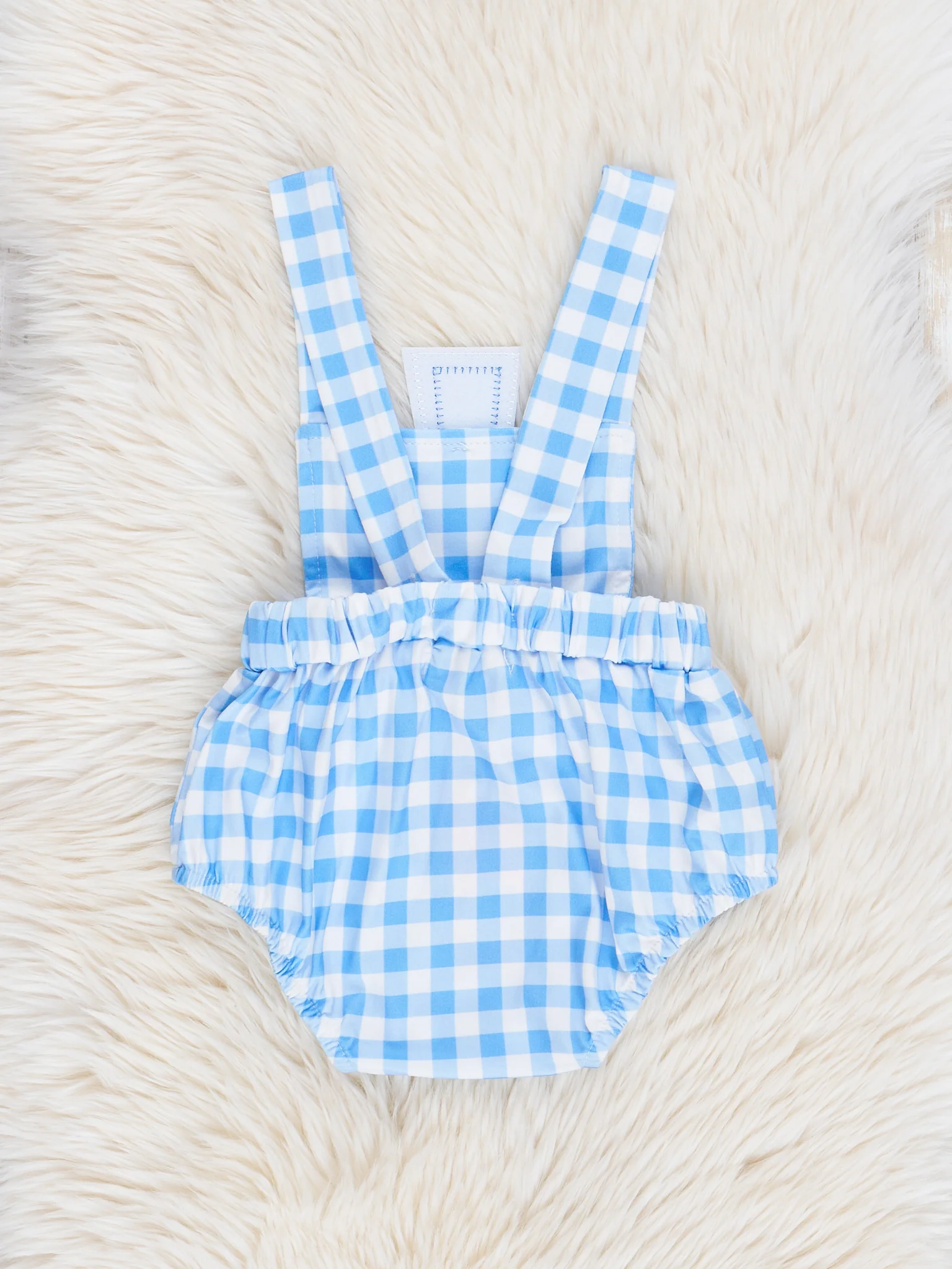 Blue Gingham Cross Bubble Romper - Image 2