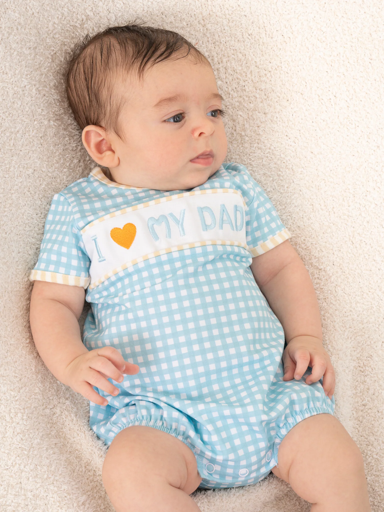 Blue Gingham Dad Love Bubble Romper