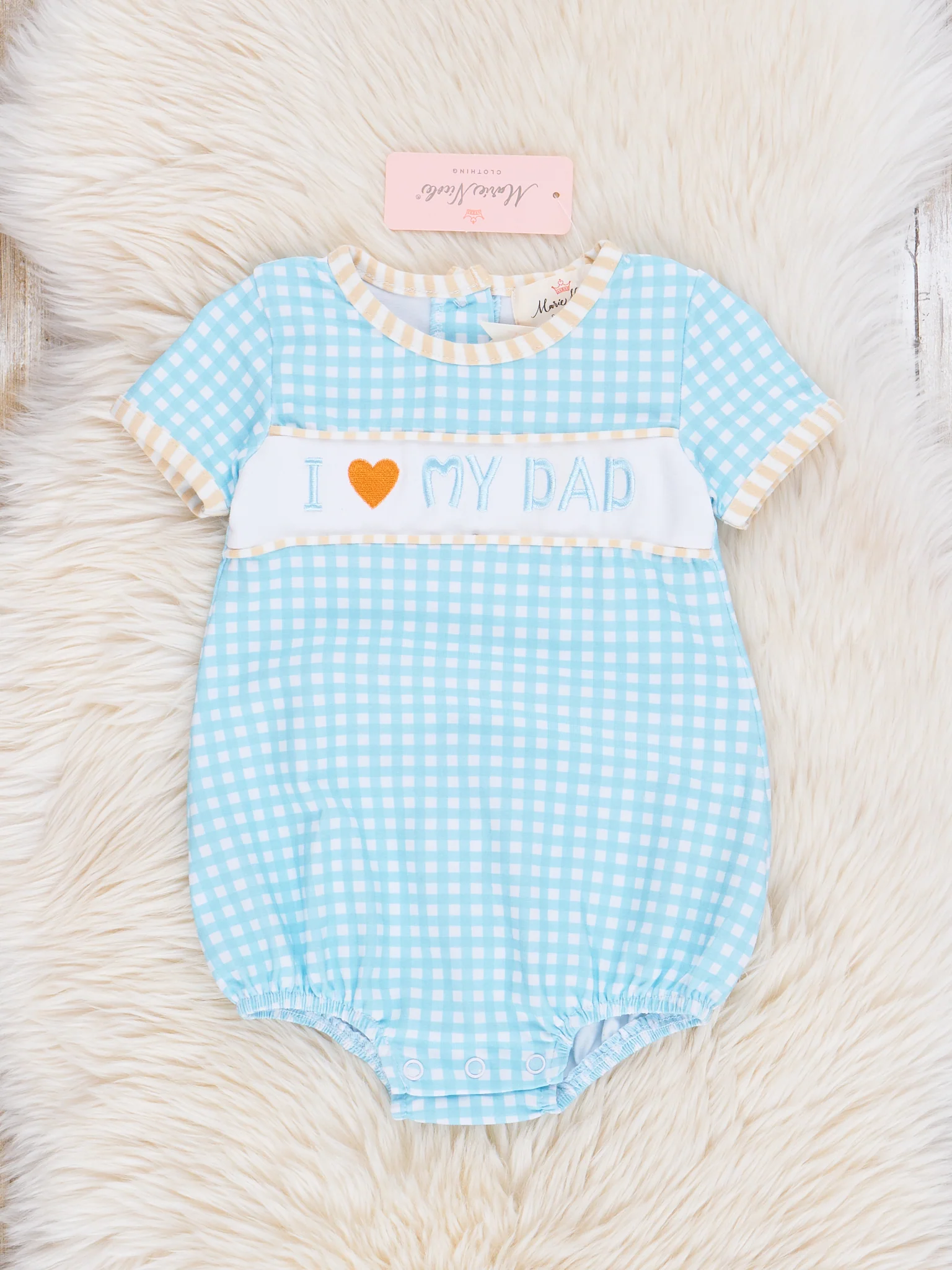 Blue Gingham Dad Love Bubble Romper - Image 2