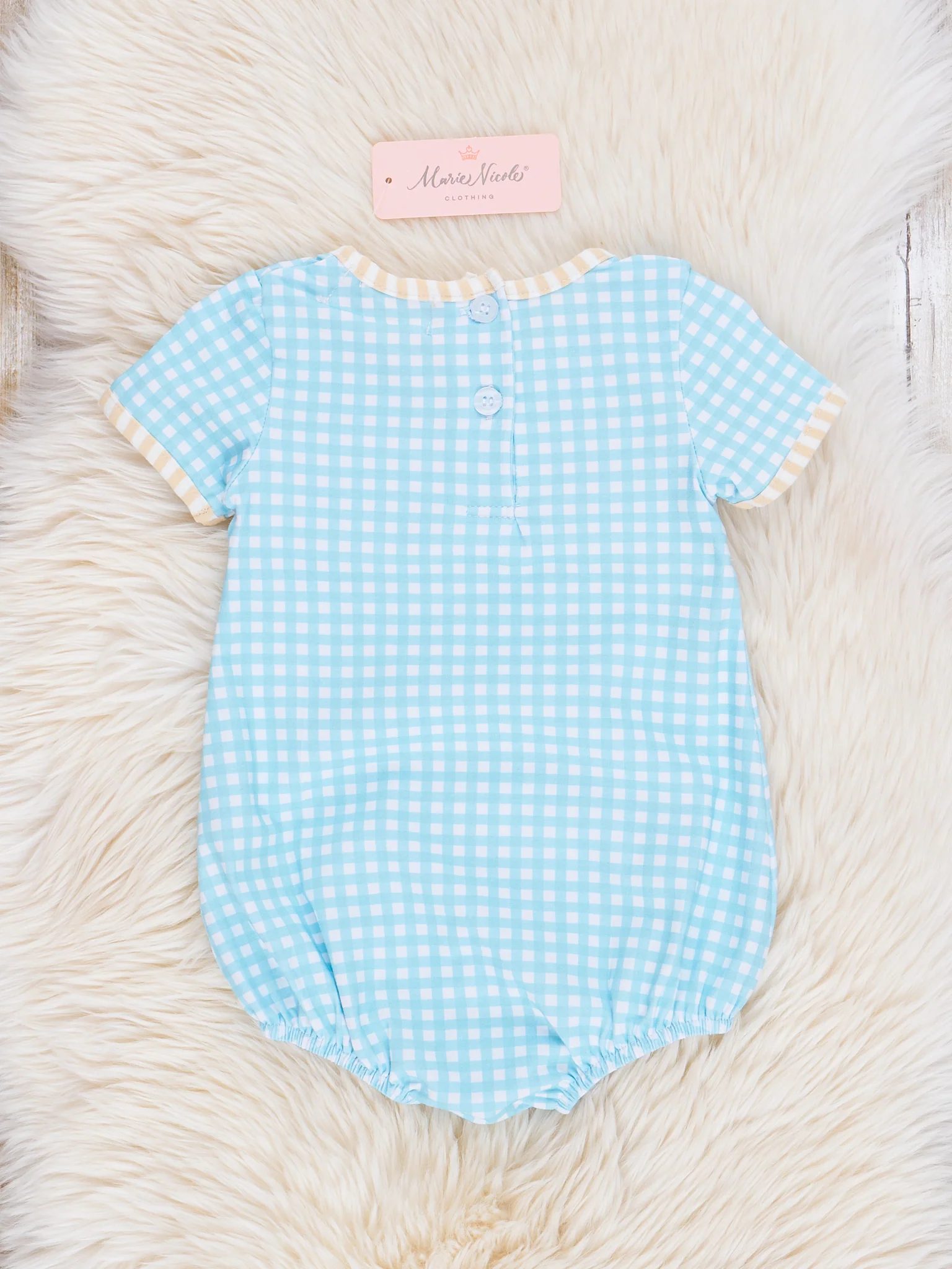 Blue Gingham Dad Love Bubble Romper - Image 3