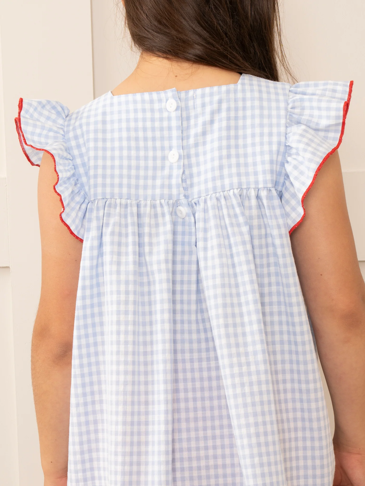 Blue Gingham Embroidered Crayons Ruffle Outfit - Image 4