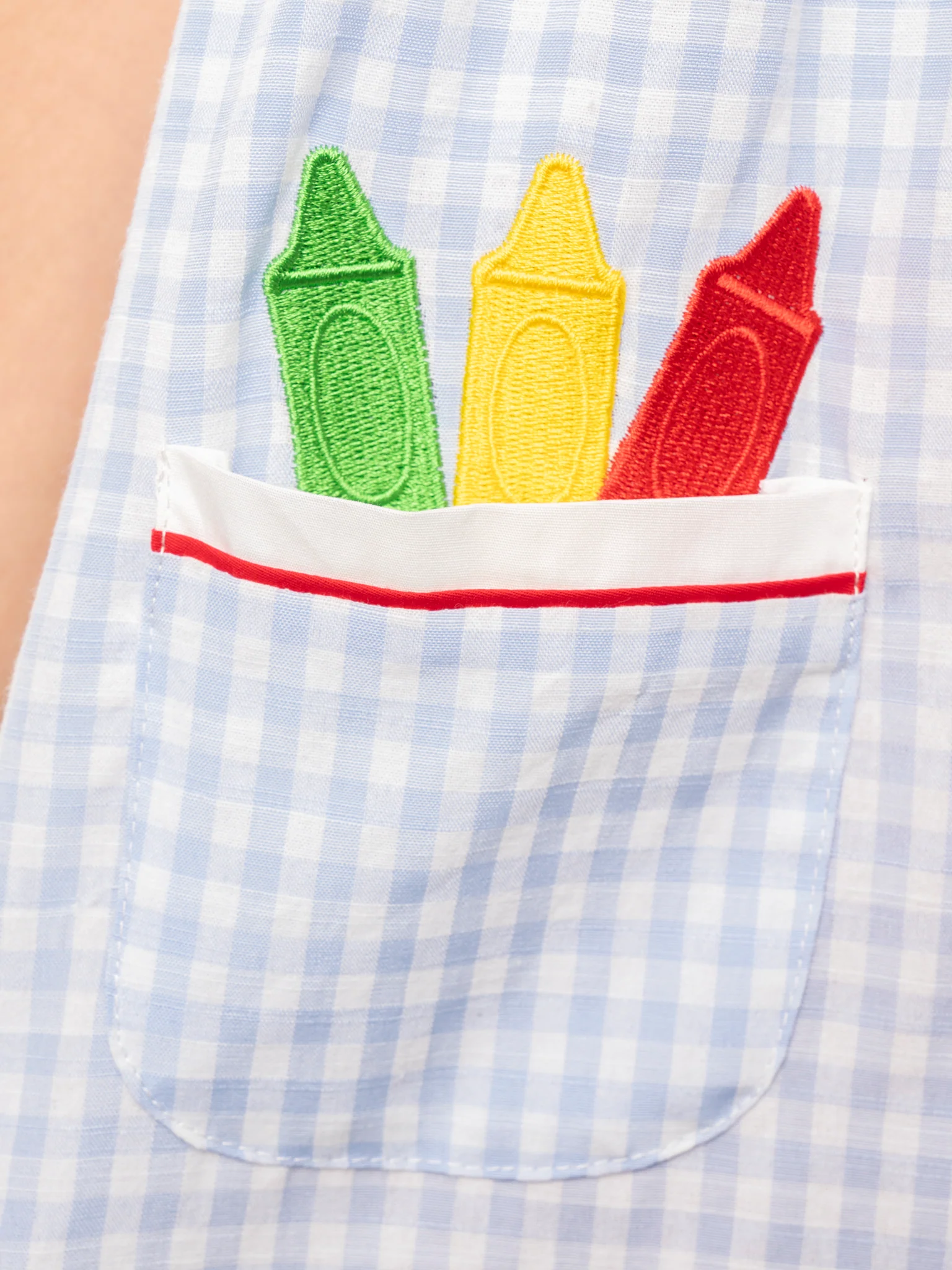 Blue Gingham Embroidered Crayons Ruffle Outfit - Image 5