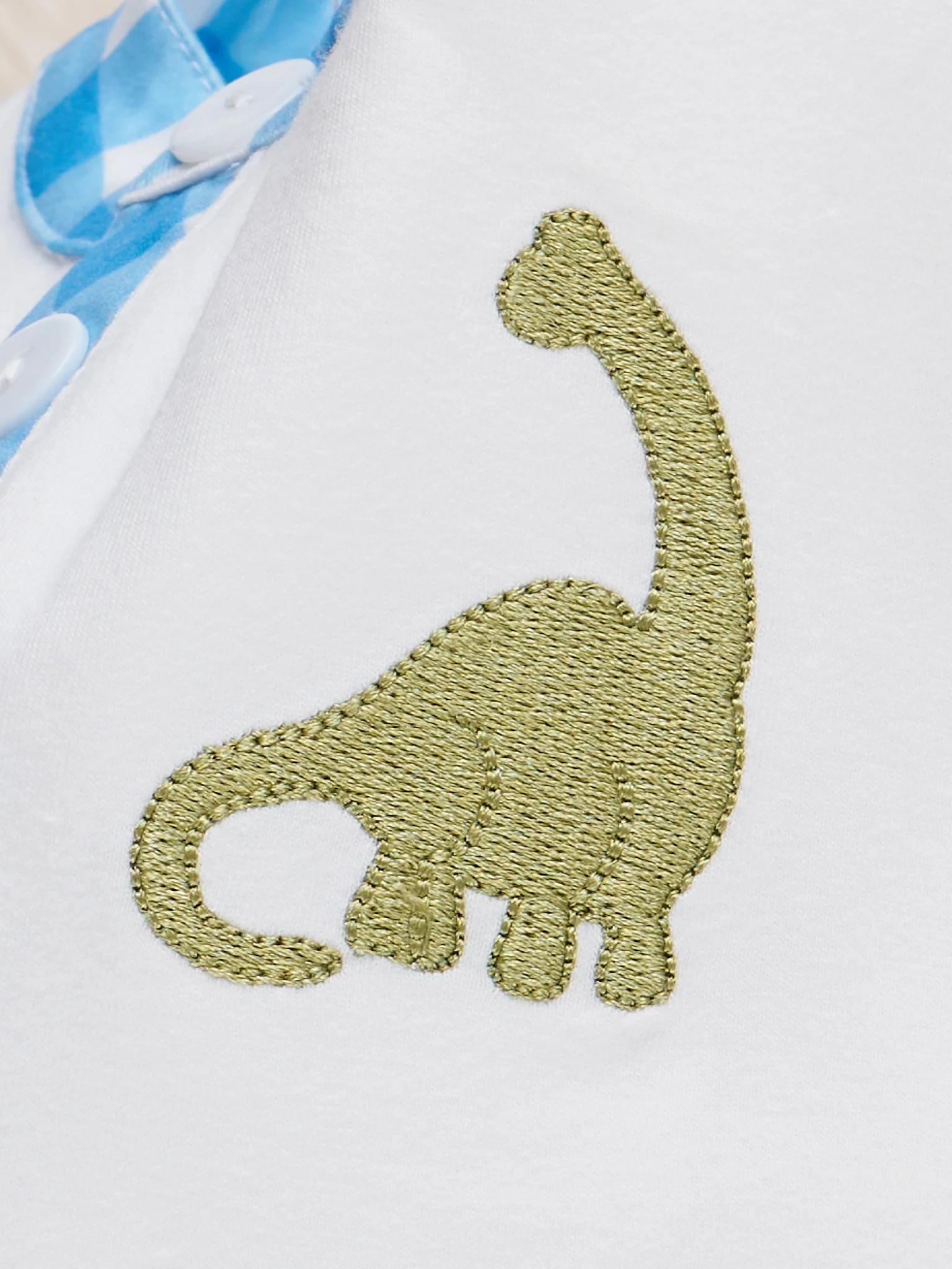 Blue Gingham Embroidered Dinosaurs Outfit - Image 3
