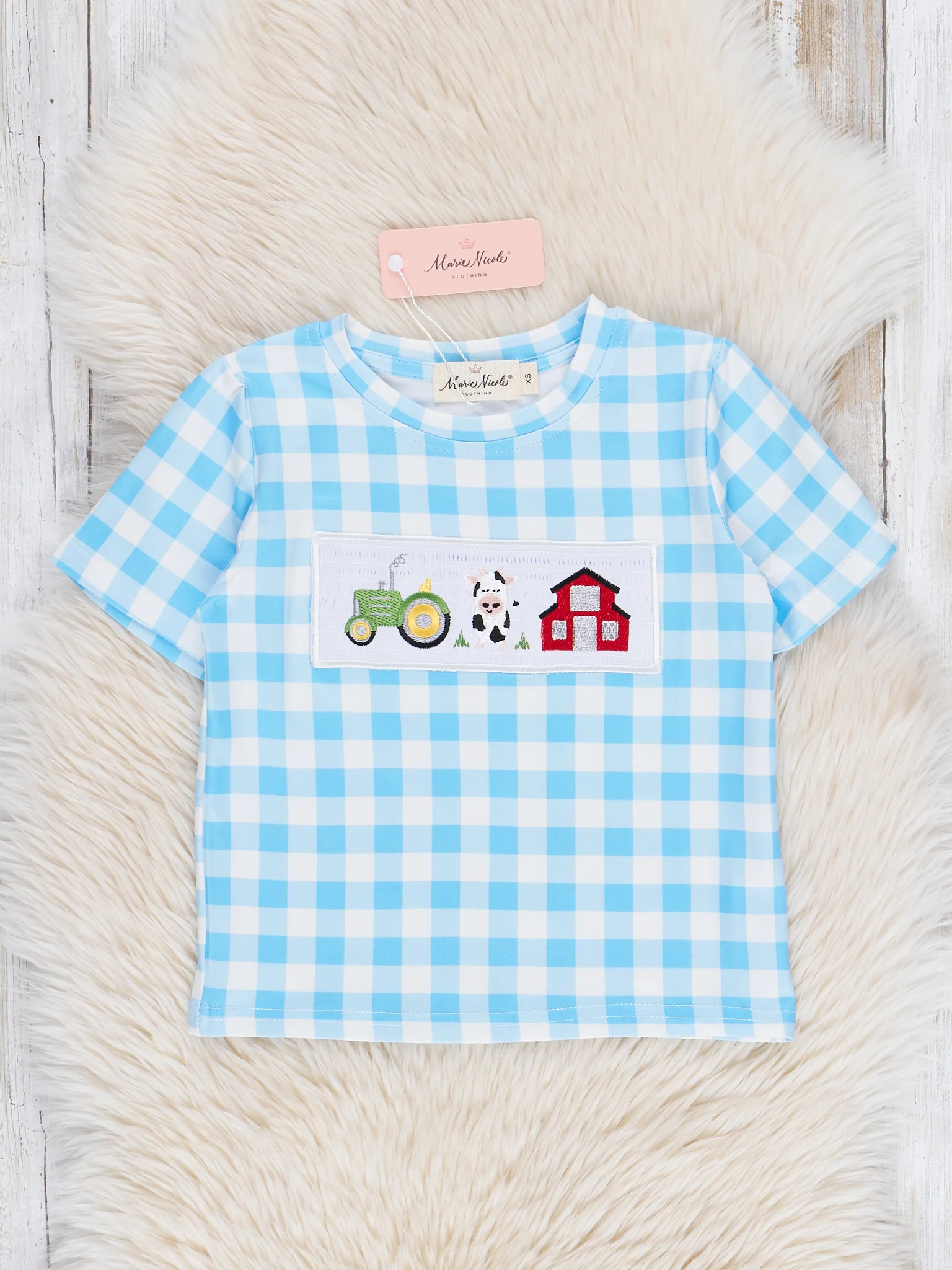 Blue Gingham Farm Life Shirt - Image 2