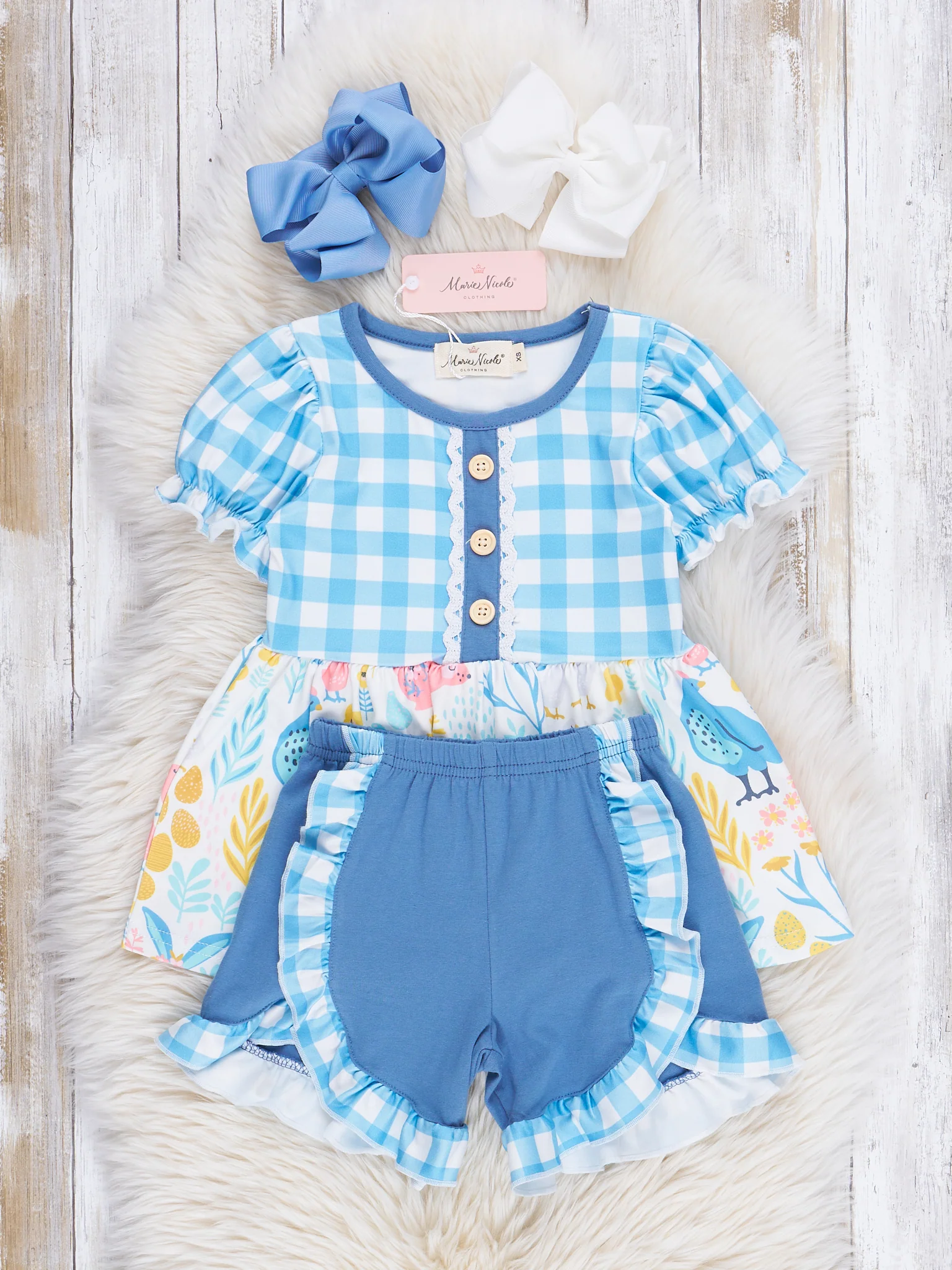 Blue Gingham Garden Ruffle Outfit - Image 3