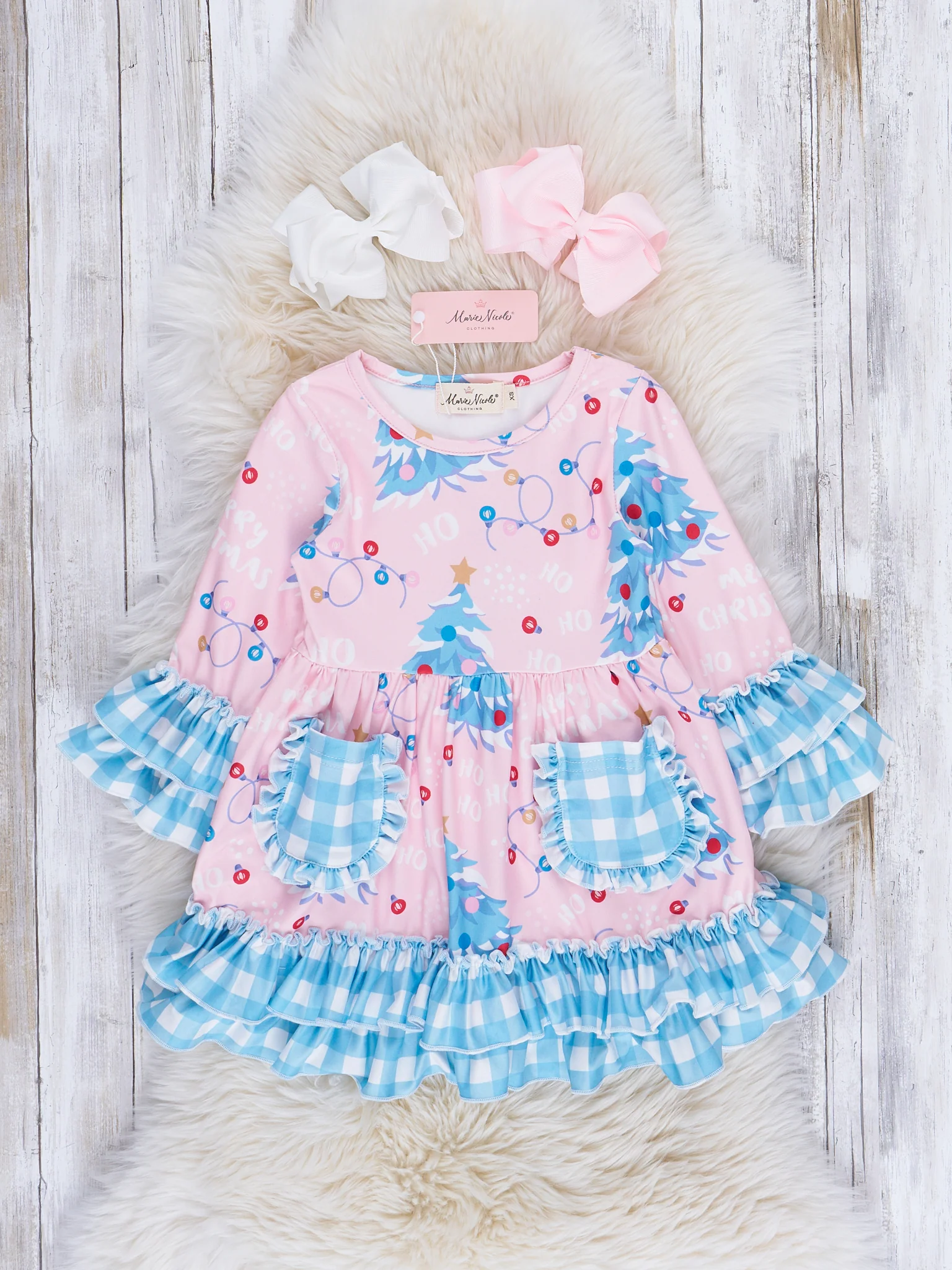 Blue Gingham Holiday Fun Ruffle Dress - Image 2