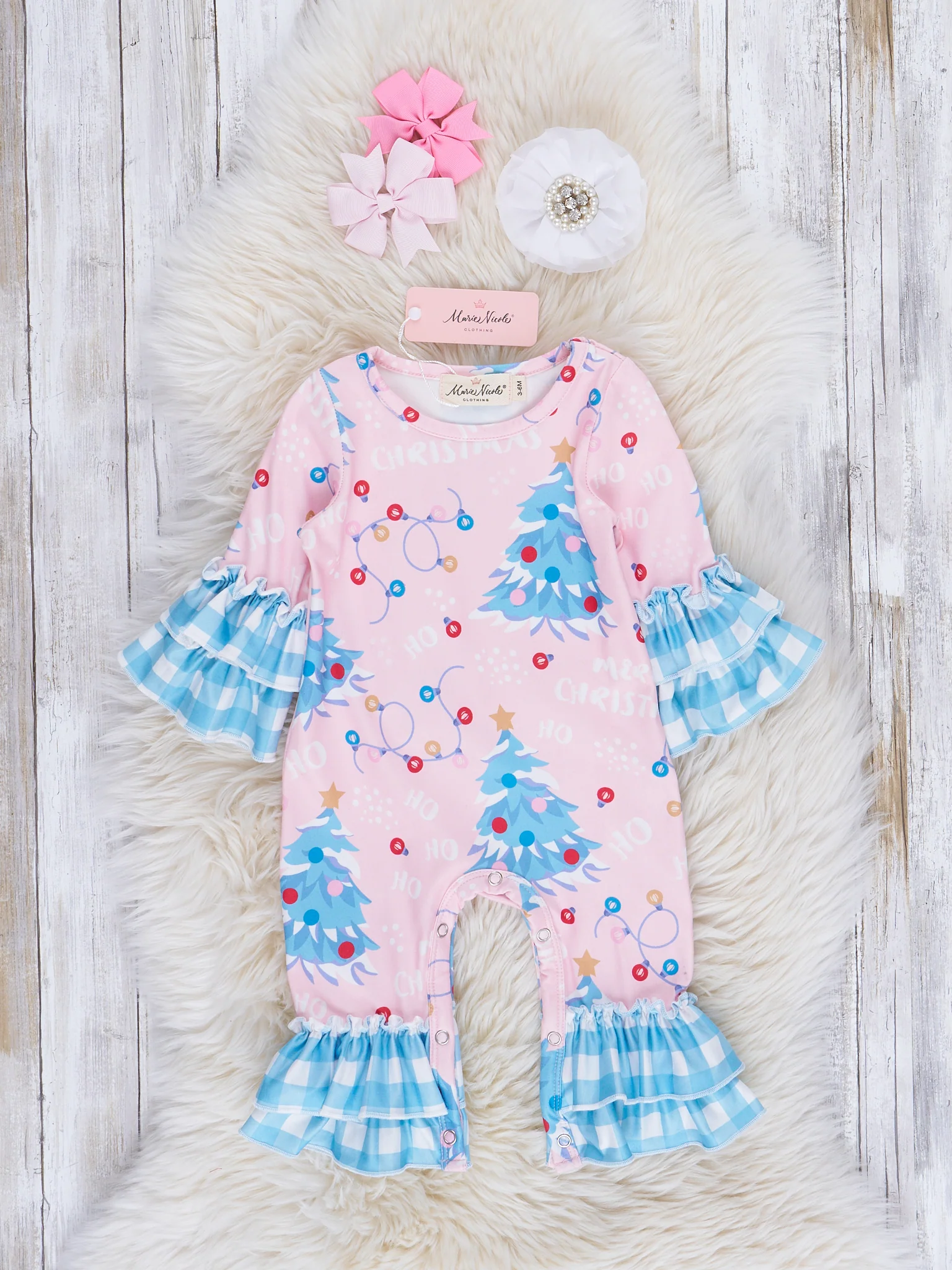 Blue Gingham Holiday Fun Ruffle Romper