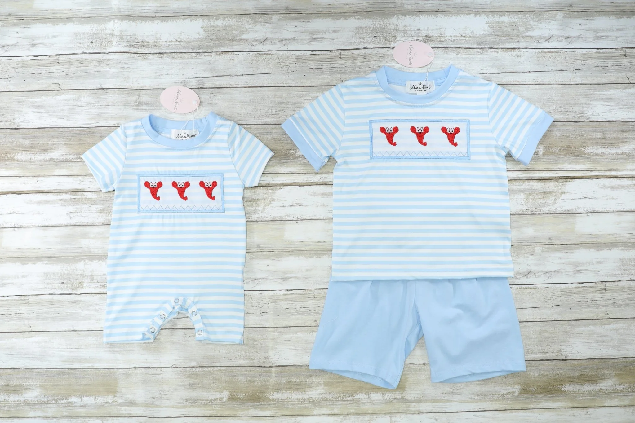 Blue Striped Lobster Smocked Outfit - Image 3