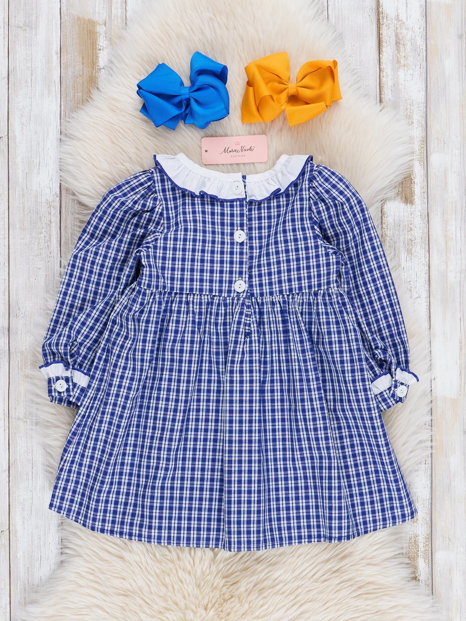 Blue Gingham Smocked Sunflowers Dress - Image 2
