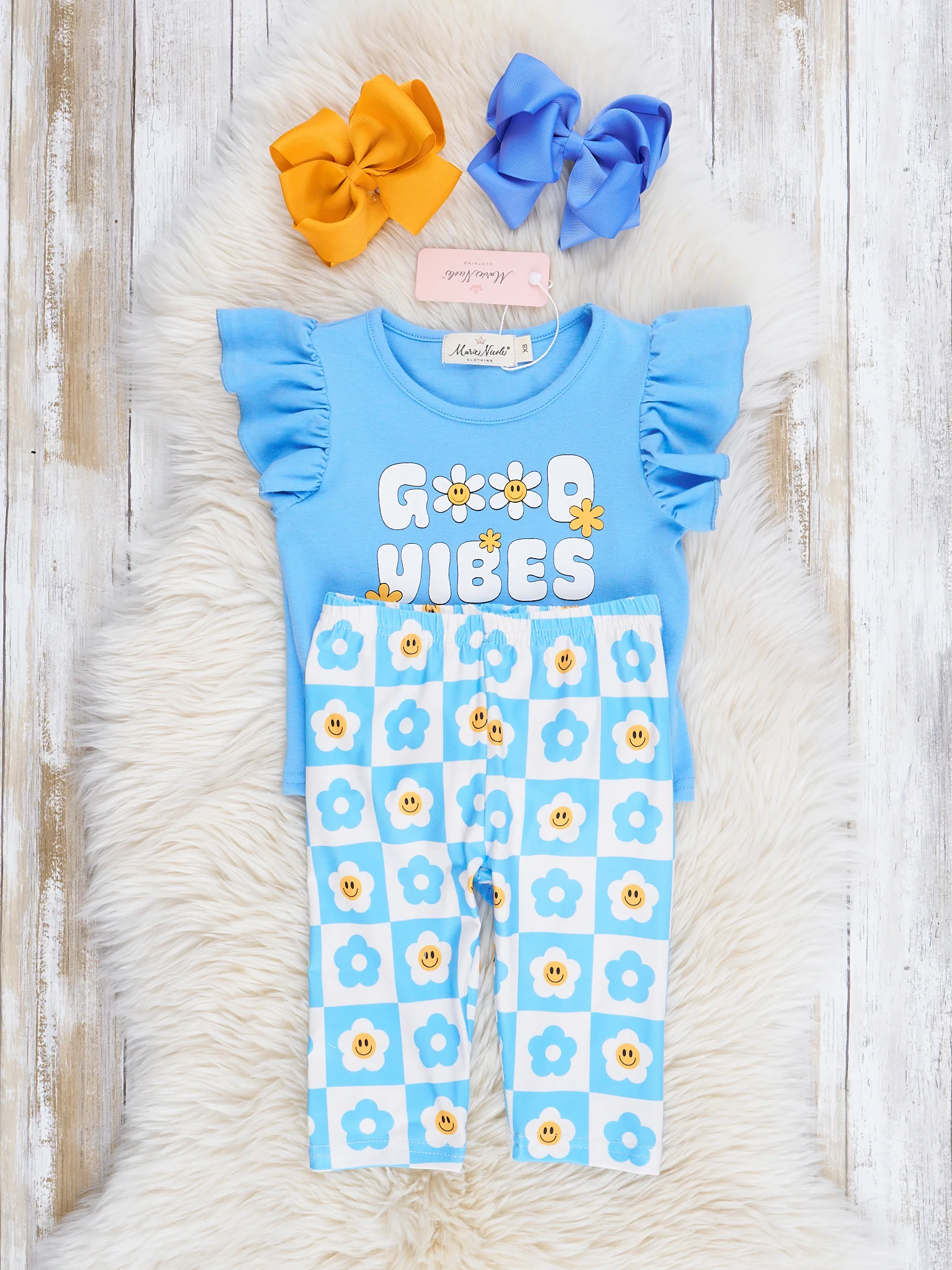 Blue Good Vibes Only Daisy Ruffle Outfit - Image 2