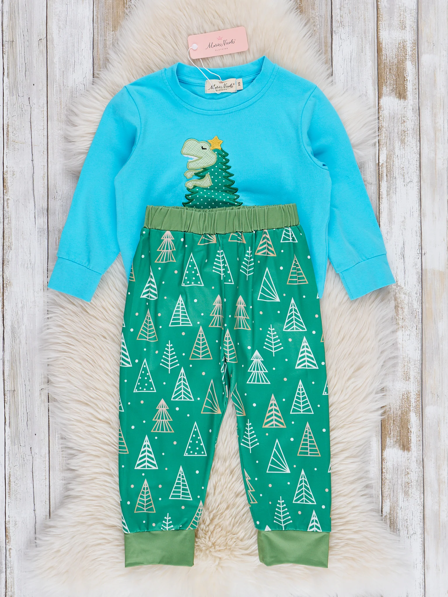 Blue & Green Christmas Tree-Saurus Outfit - Image 2