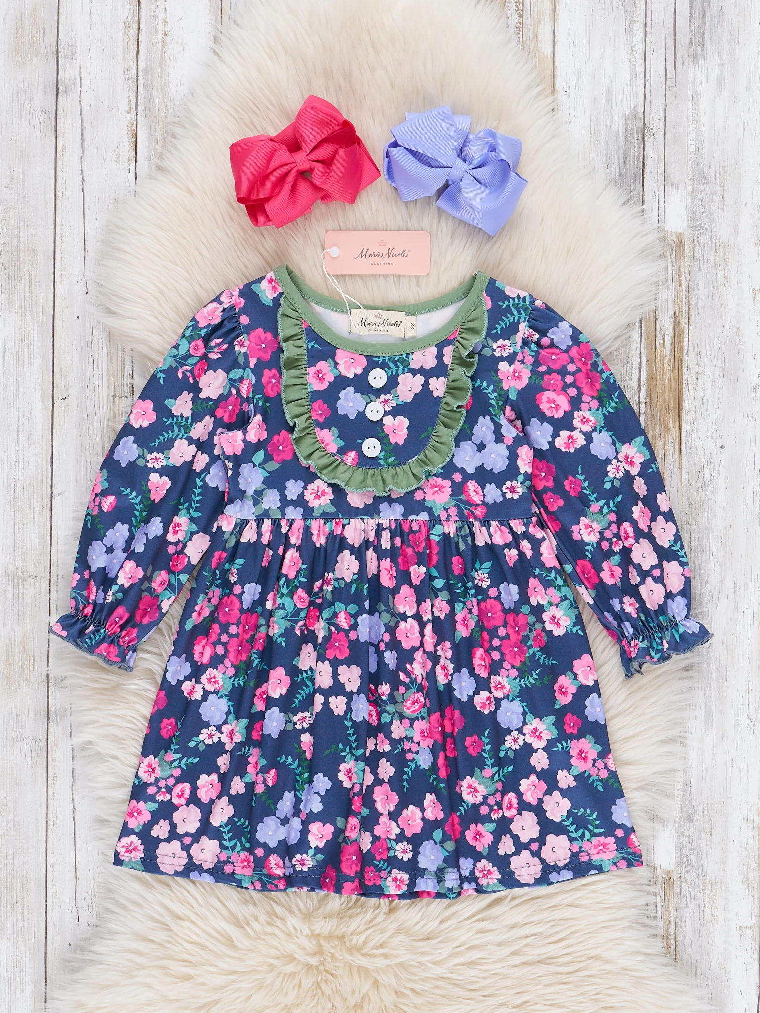 Blue & Green Floral Ruffle Dress - Image 2