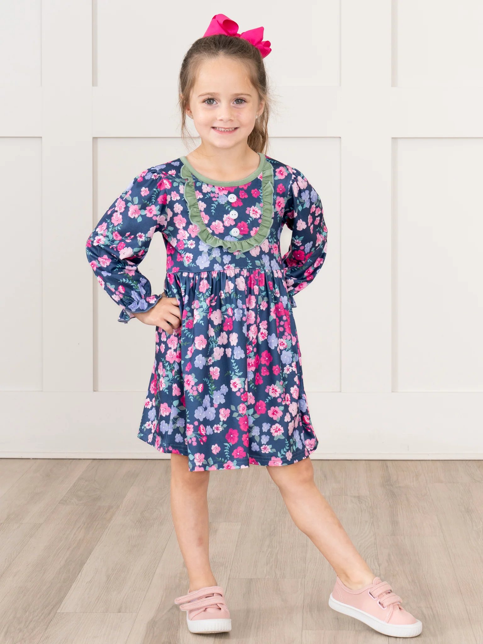 Blue & Green Floral Ruffle Dress - Image 3