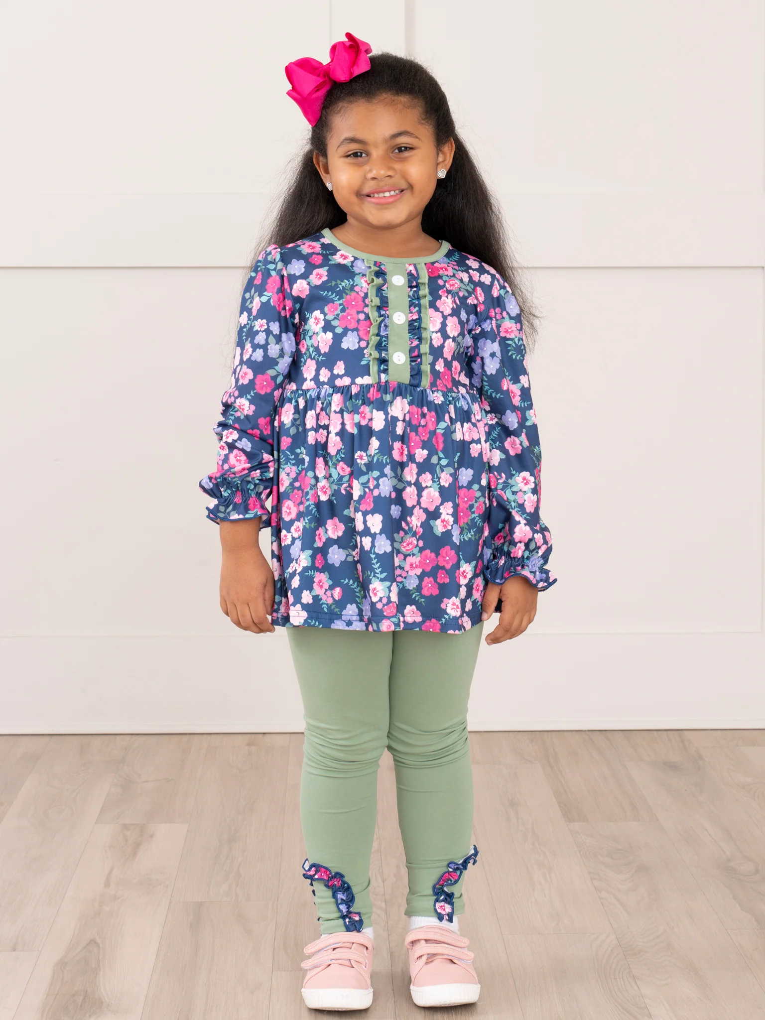Blue & Green Floral Ruffle Outfit