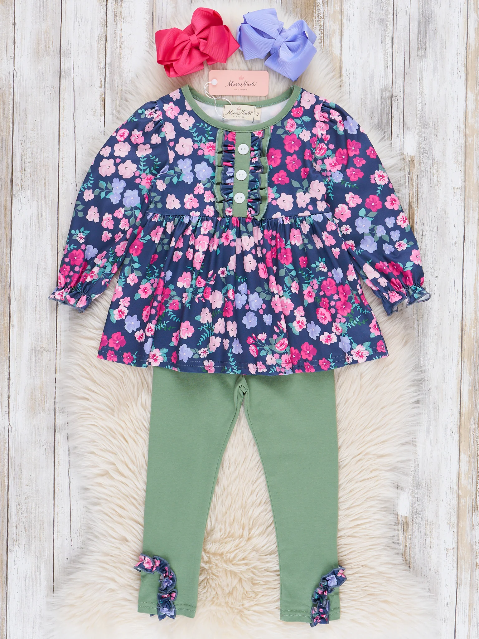 Blue & Green Floral Ruffle Outfit - Image 2