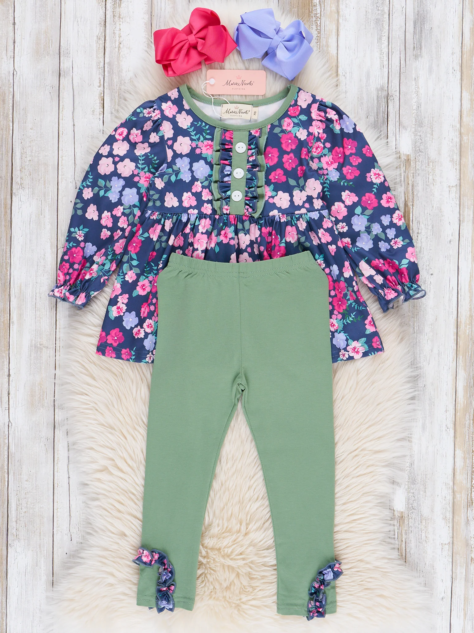 Blue & Green Floral Ruffle Outfit - Image 3