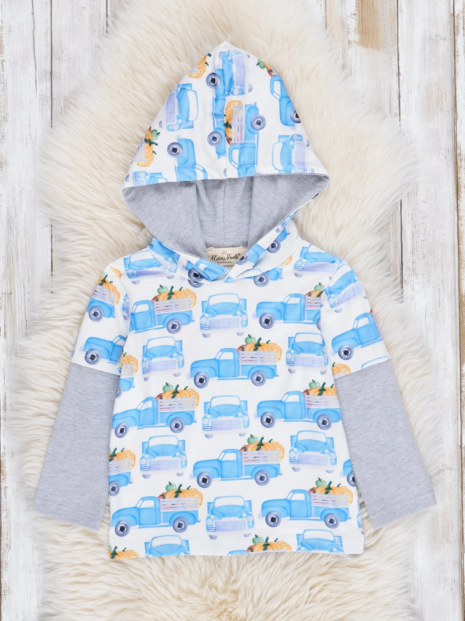 Blue & Grey Pumpkin Truck Hoodie Shirt