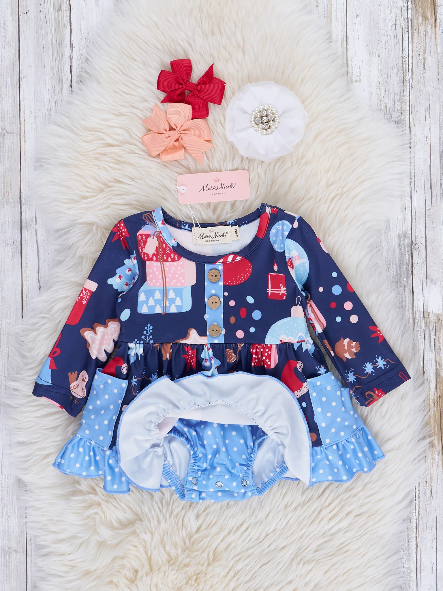 Blue Joyful Holiday Ruffle Romper - Image 2