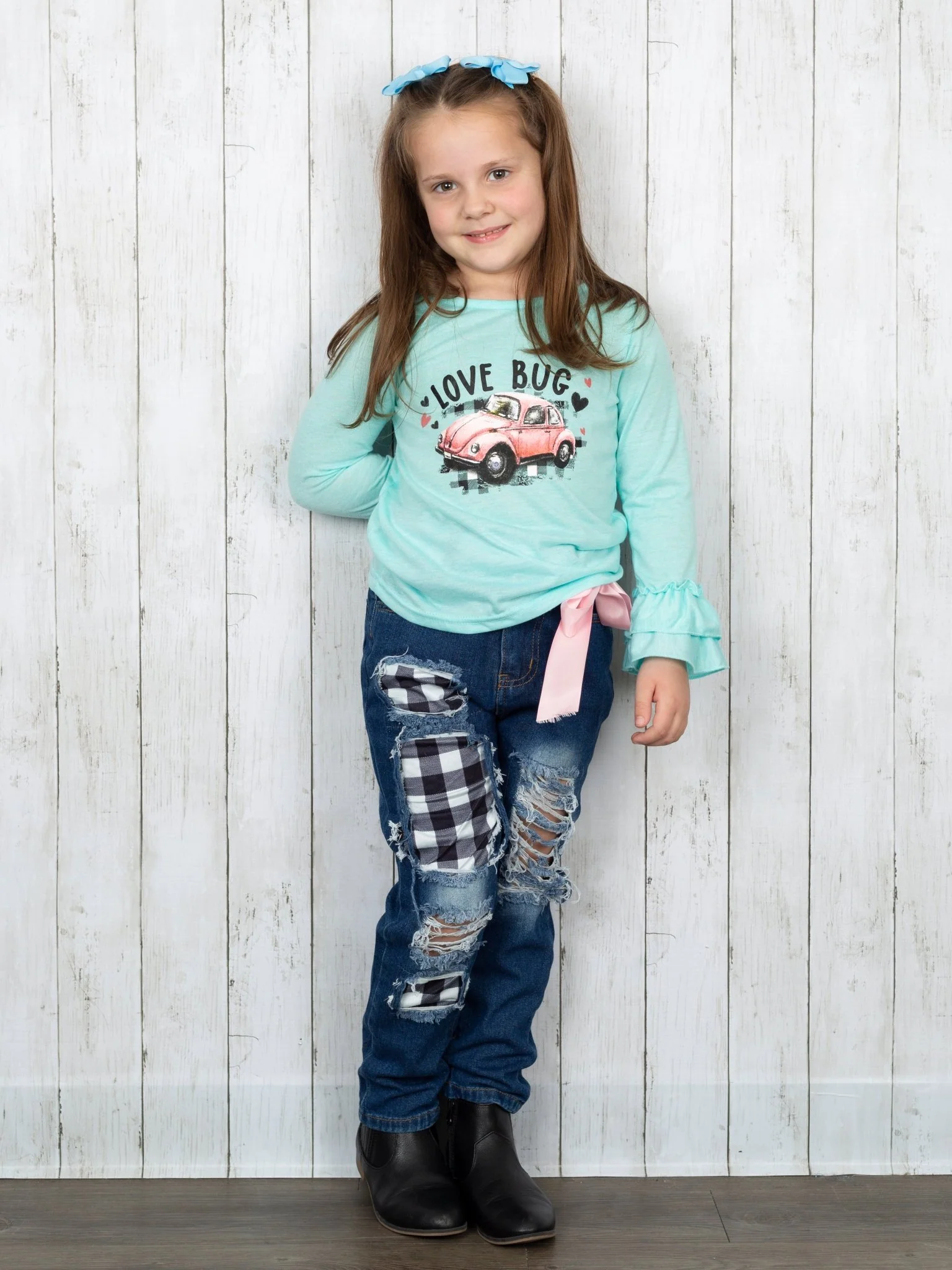 Blue "Love Bug" Gingham Denim Outfit