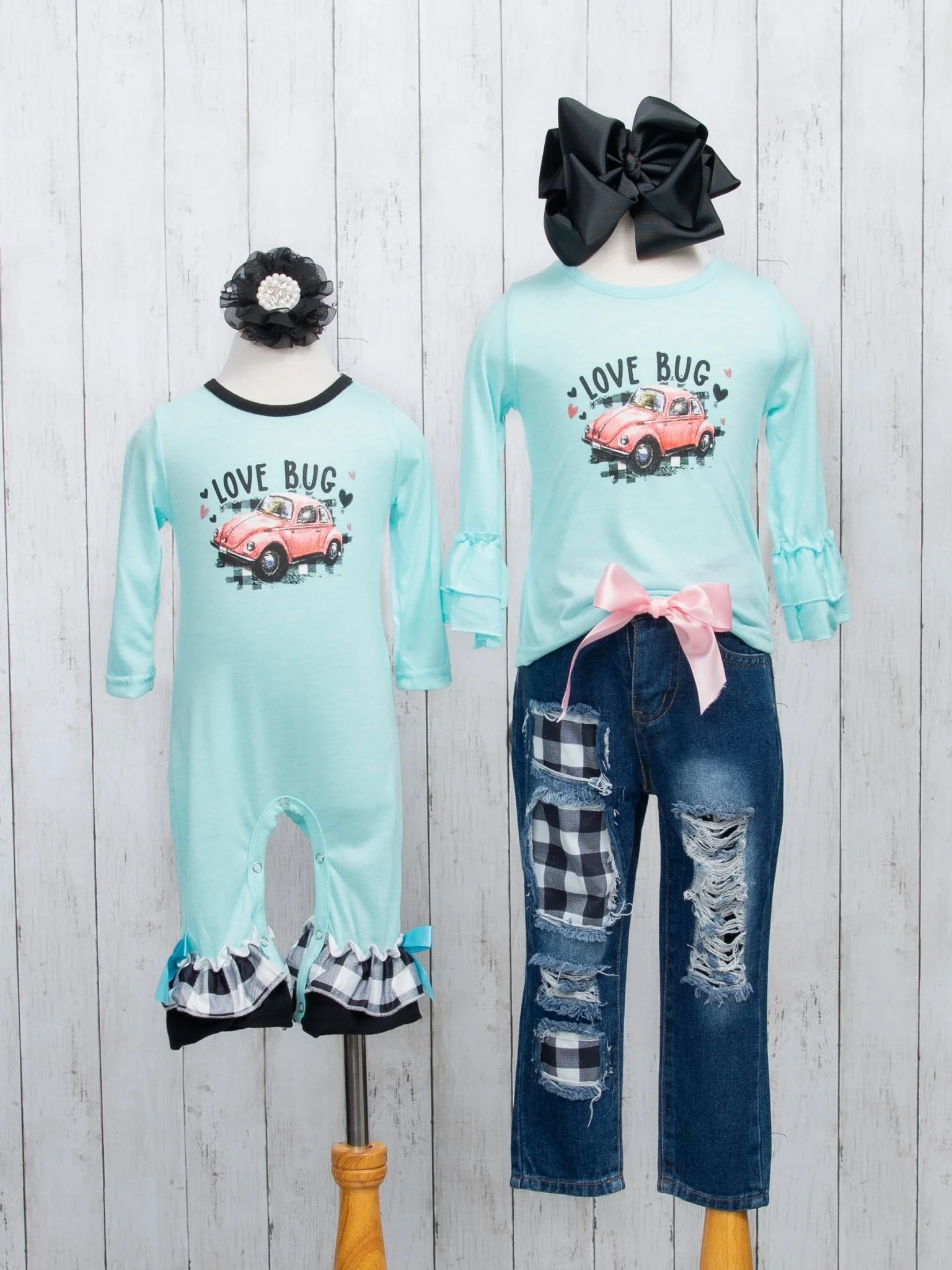 Blue "Love Bug" Gingham Denim Outfit - Image 4