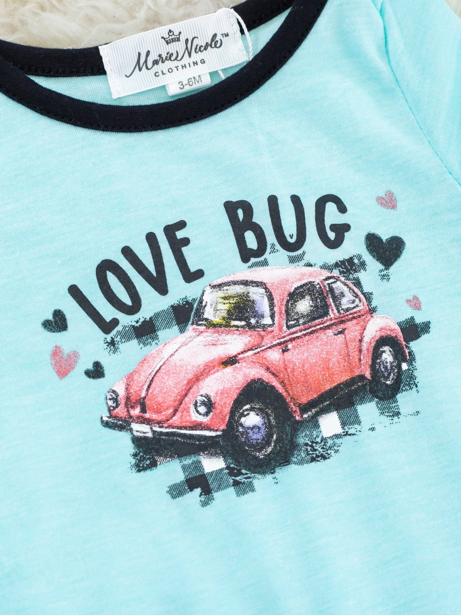 Blue "Love Bug" Gingham Ruffle Romper - Image 3