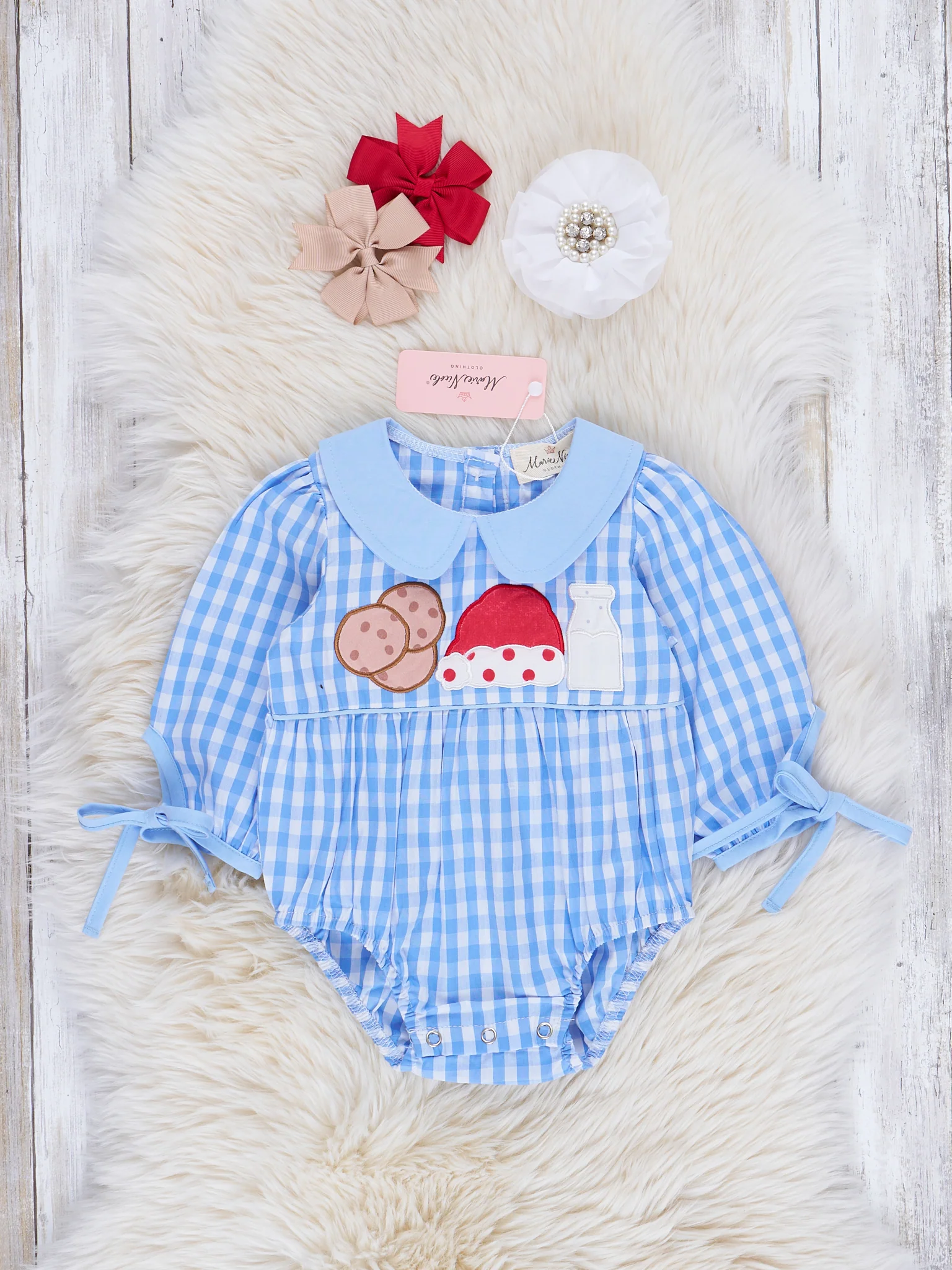 Blue Milk & Cookies Embroidered Gingham Romper