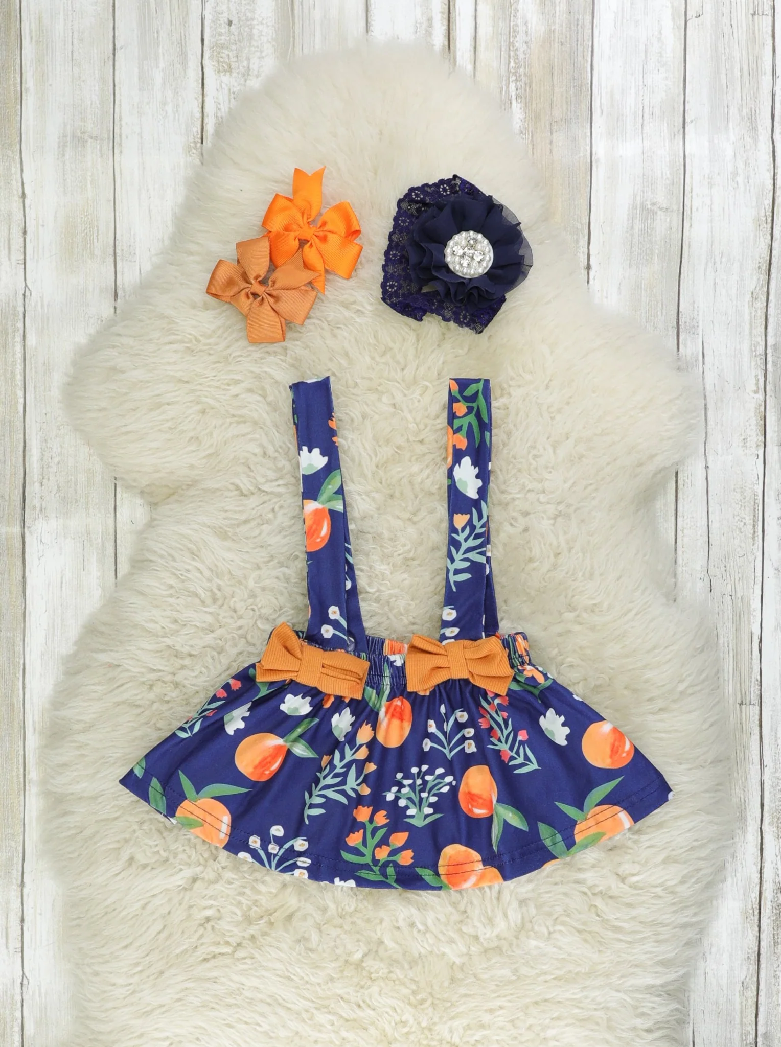 Navy & Burnt Orange Persimmon Suspender Skirt Set - Image 3