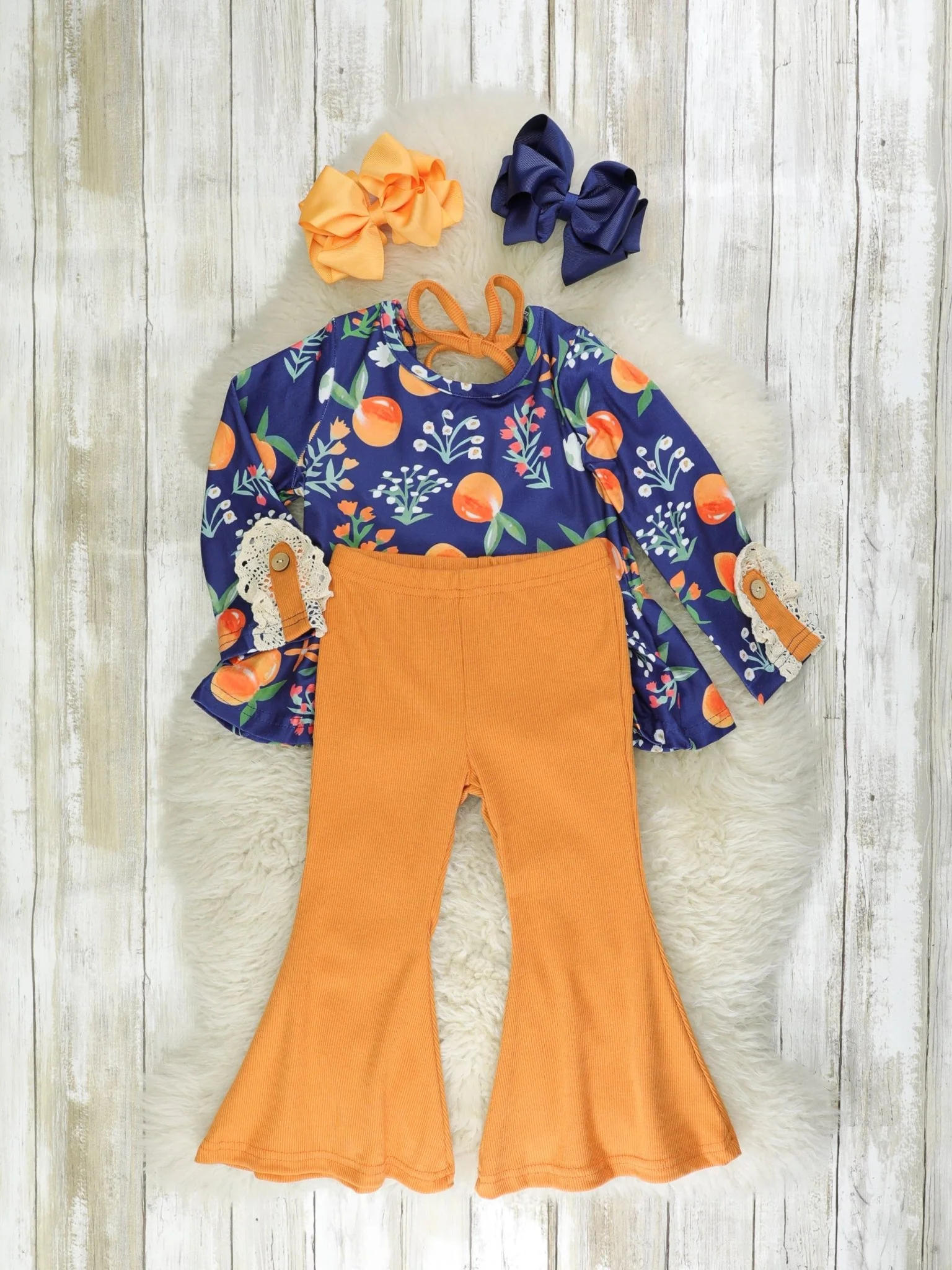Navy & Burnt Orange Persimmon Tunic Top & Bell Bottoms Outfit - Image 2
