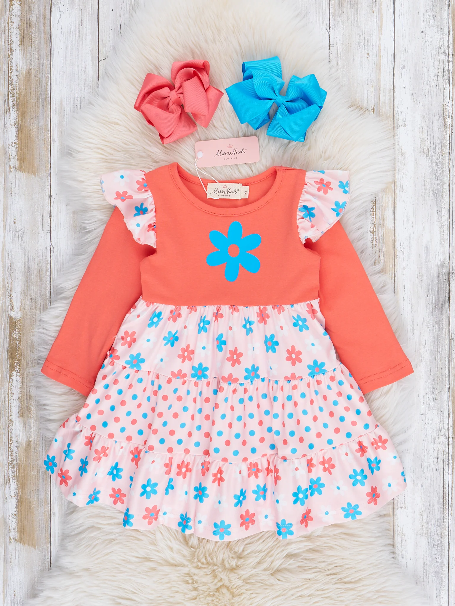 Blue & Orange Daisies Ruffle Dress - Image 2
