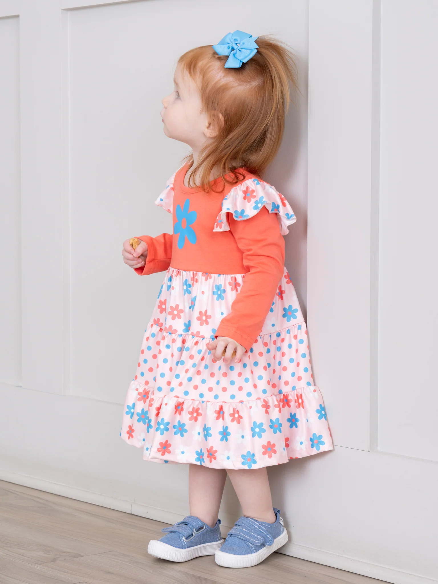 Blue & Orange Daisies Ruffle Dress - Image 3