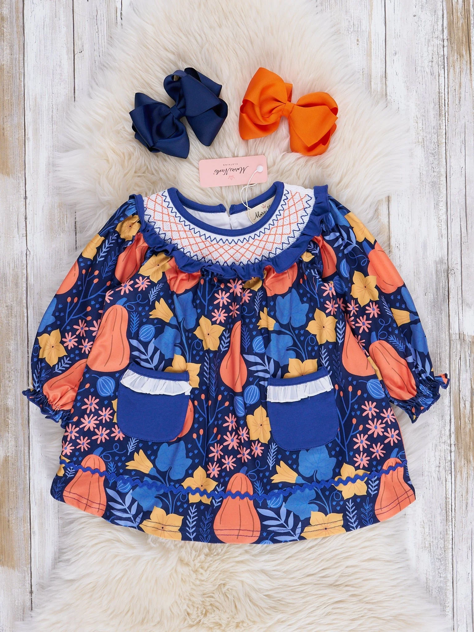 Blue & Orange Smocked Gourds Dress - Image 2