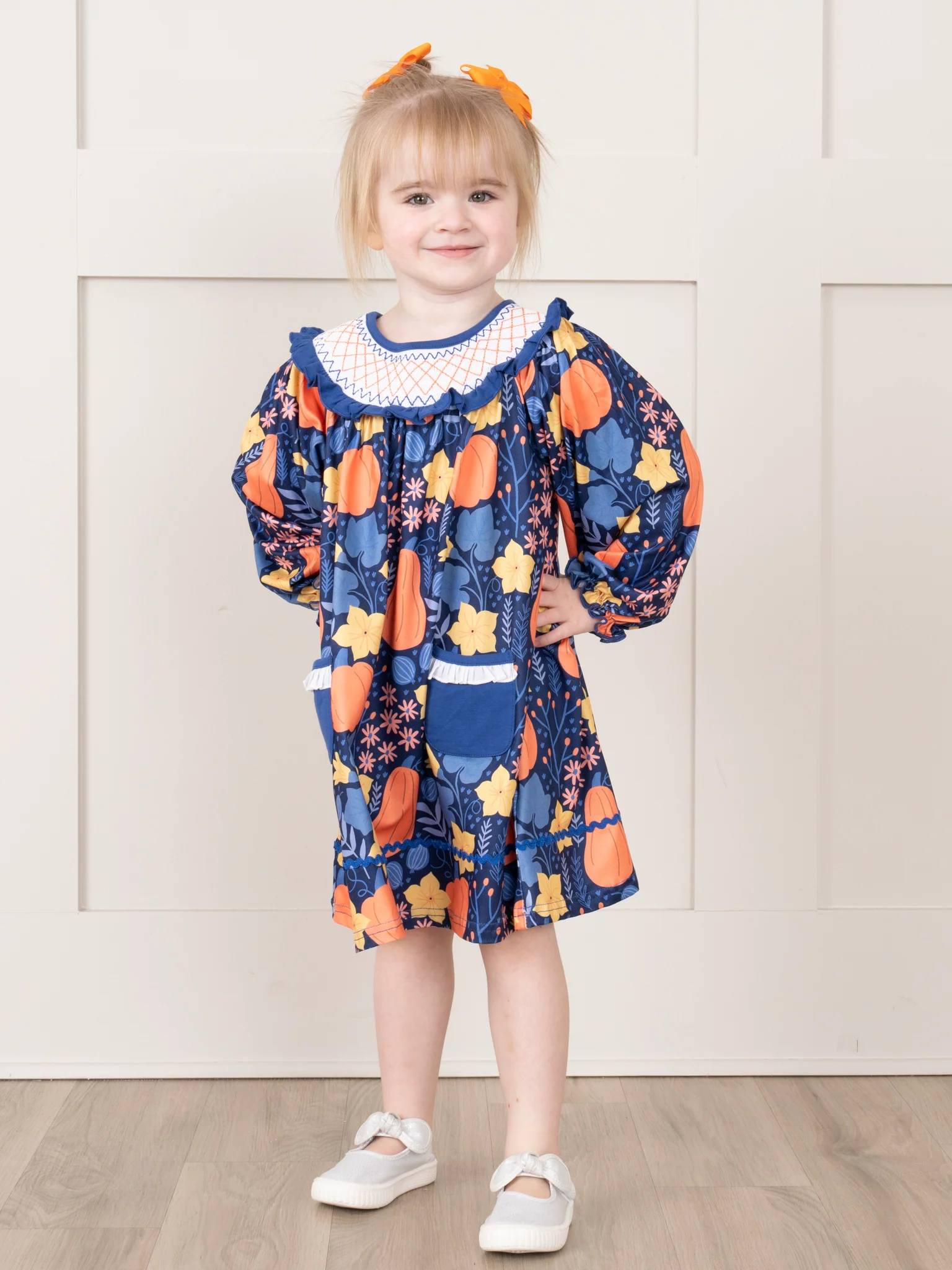 Blue & Orange Smocked Gourds Dress - Image 3