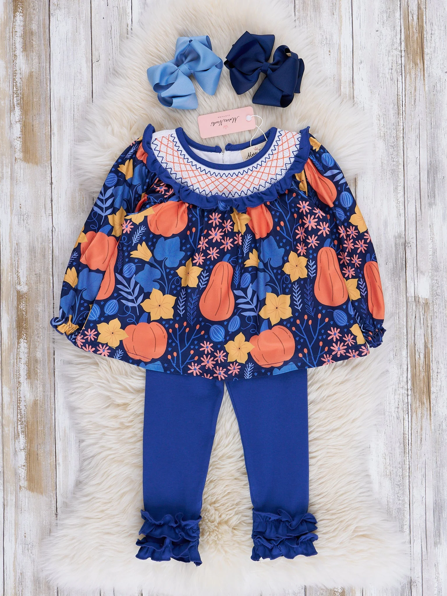 Blue & Orange Smocked Gourds Outfit - Image 2
