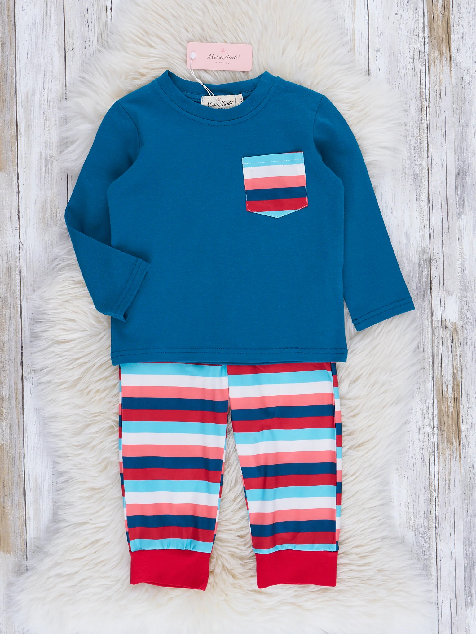Blue & Peach Stripes Pocket Outfit