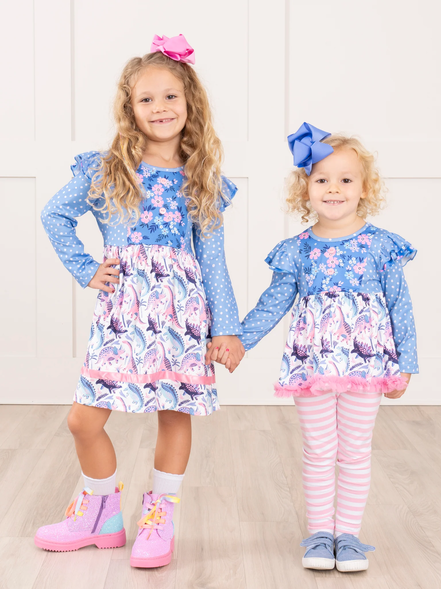 Blue & Pink Dinosaur Blooms Ruffle Outfit - Image 5