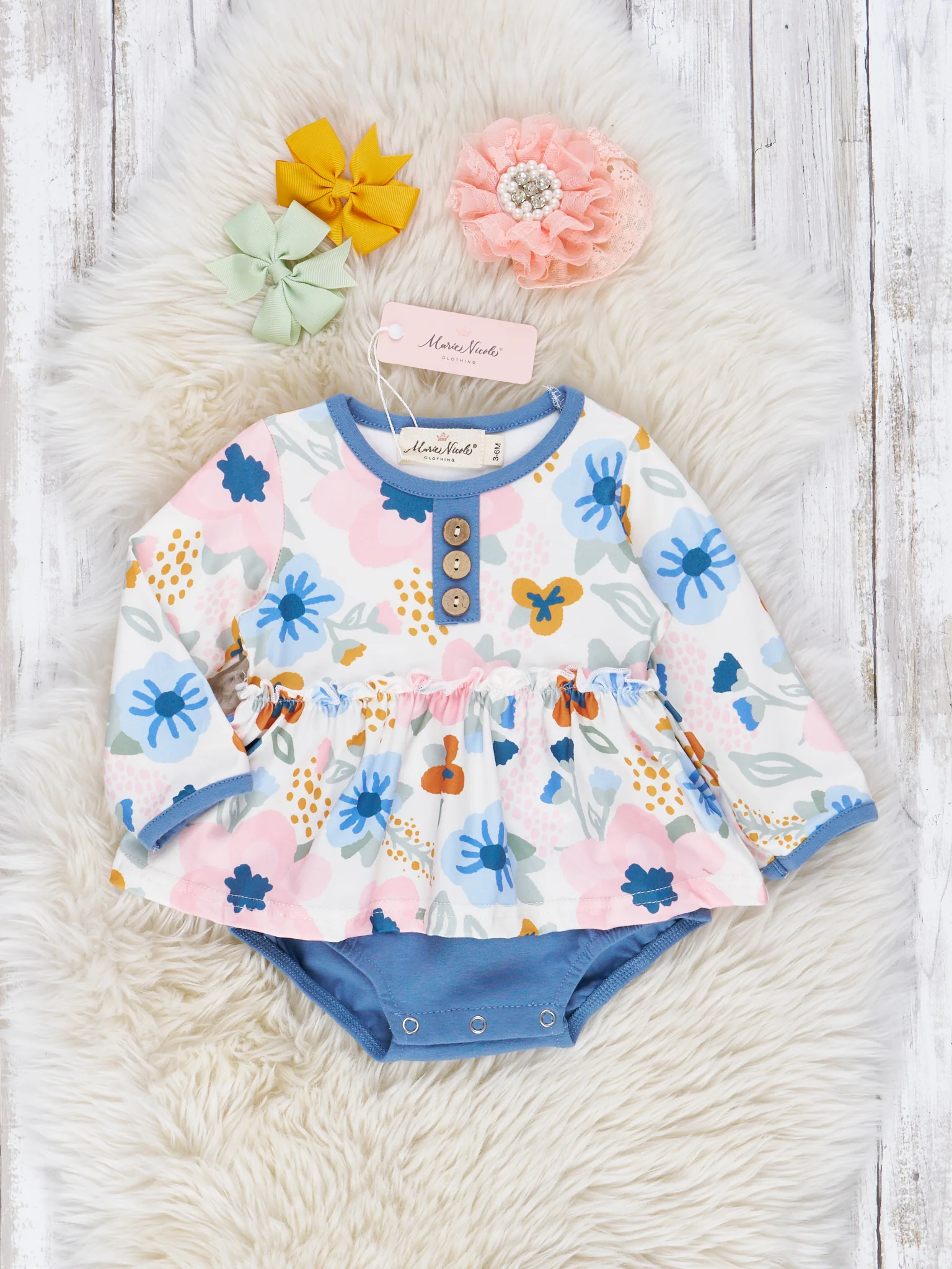 Blue & Pink Floral Watercolor Romper