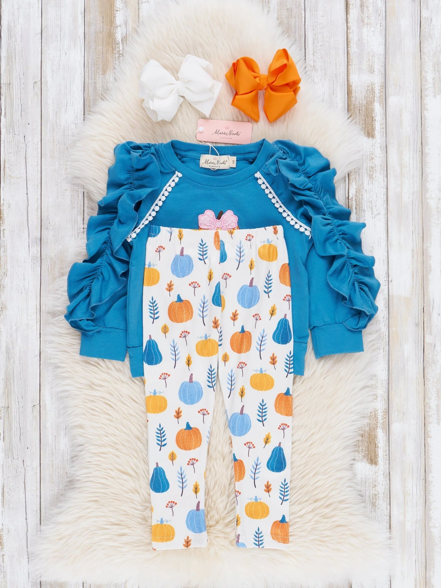 Blue & Pink Sweet Pumpkins Ruffle Outfit - Image 2