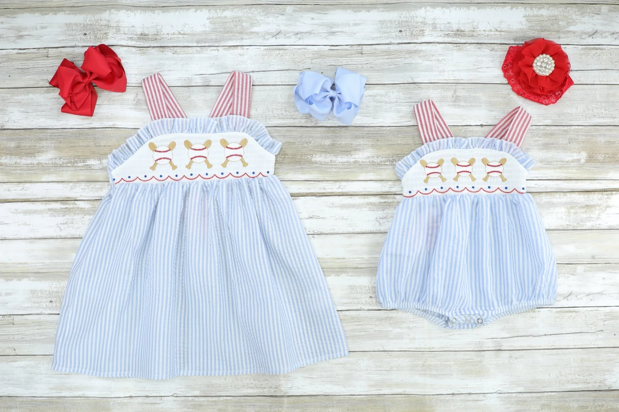 Blue Pinstriped Baseball Dress - Image 3